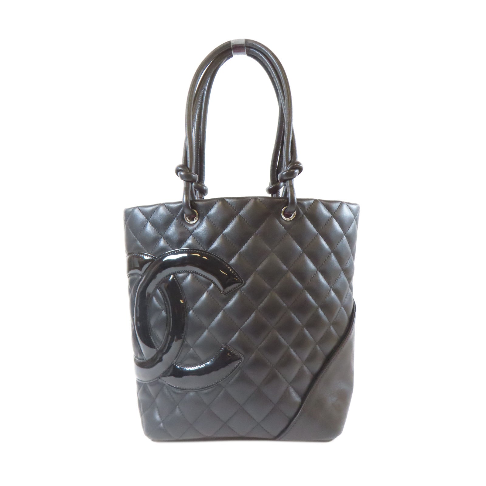 CHANEL 菱格牛皮皮革Cambon Small銀扣手挽袋黑色