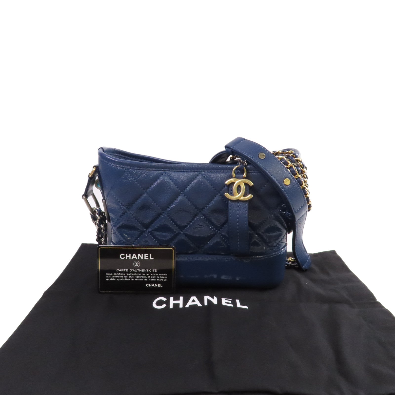 CHANEL 菱格牛皮皮革Gabrielle Small Chain Shoulder Bag鏈帶肩背袋藍色