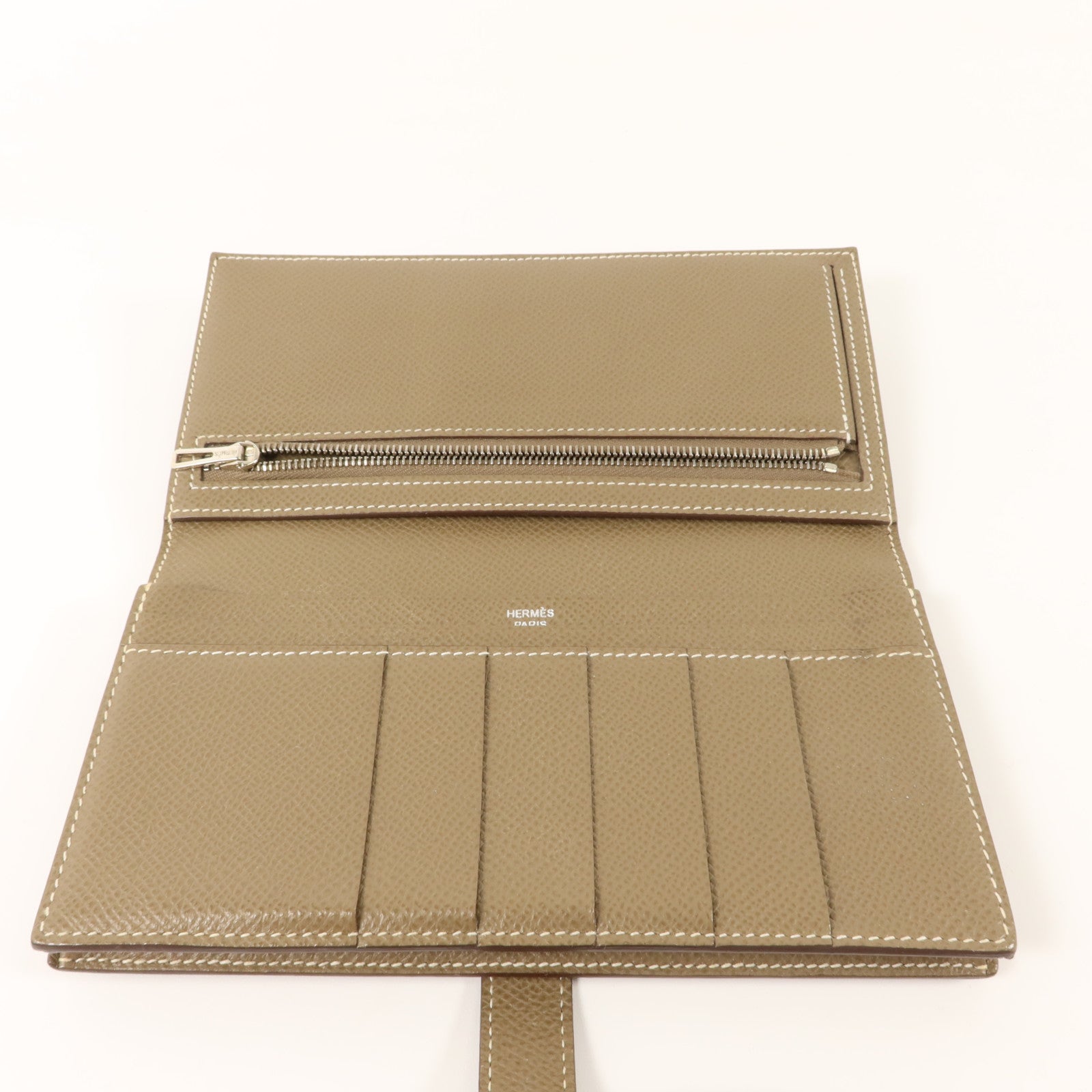 HERMES Epsom皮革Bearn Long Wallet銀扣長錢包Etoupe