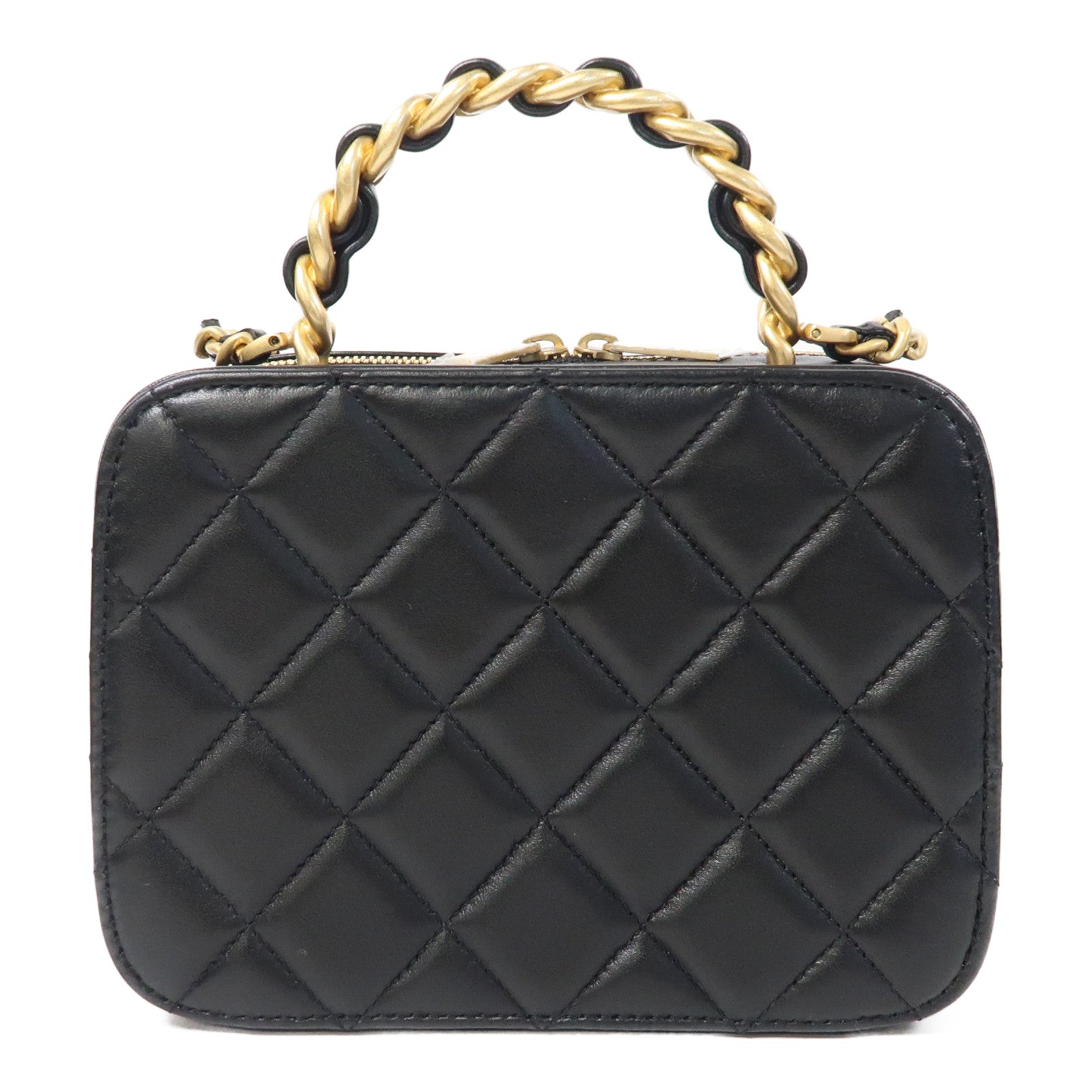 CHANEL 菱格羊皮皮革Shoulder Bag金扣手挽肩背兩用袋黑色