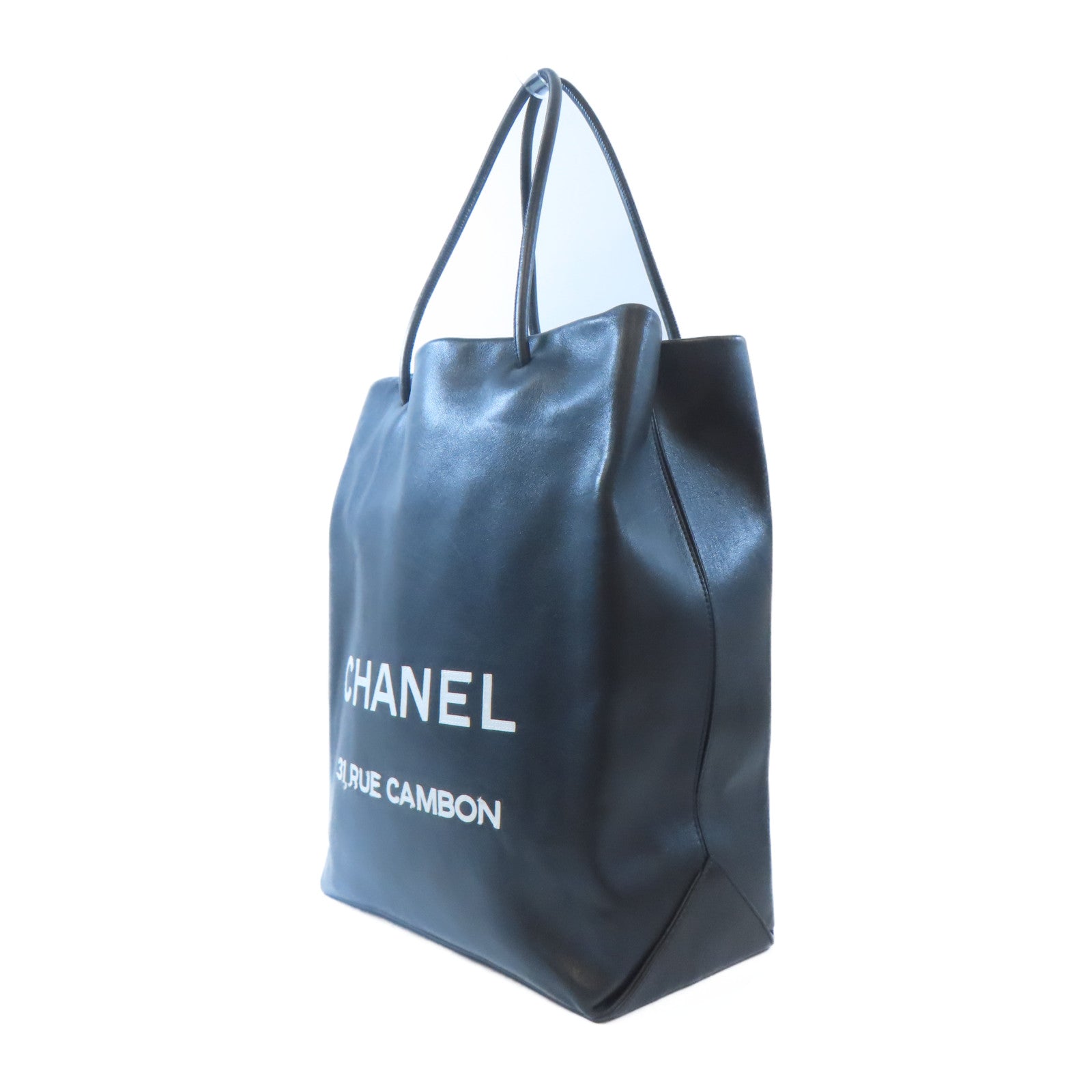 CHANEL 牛皮皮革Totebag銀扣手挽袋黑色