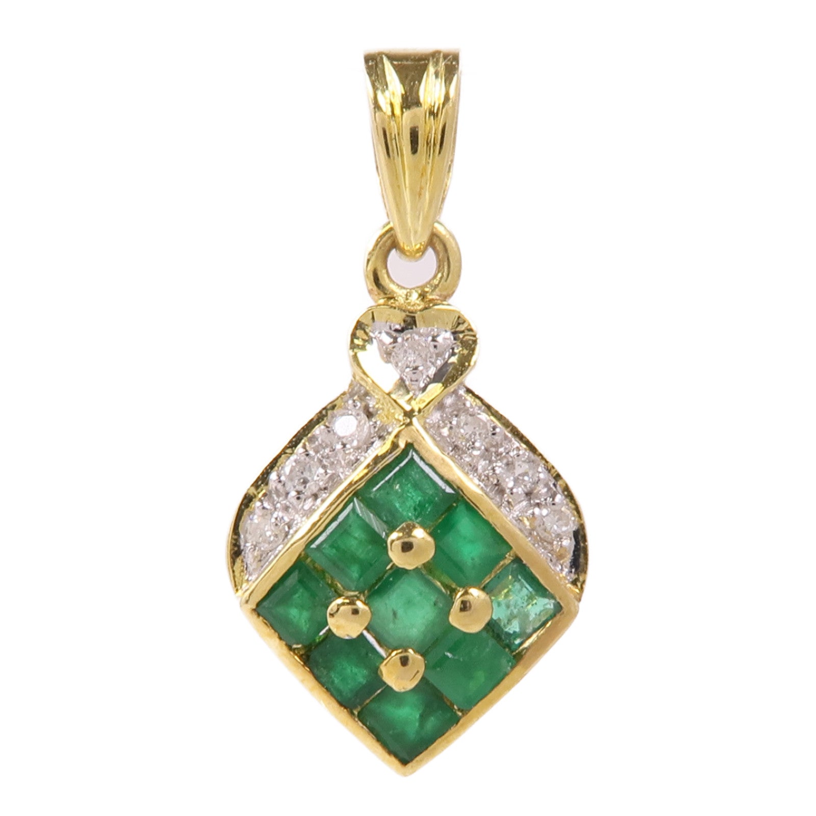 JEWELRY 18K黃金Emerald/Diamond Pendant Top綠寶石/鑽石吊墜