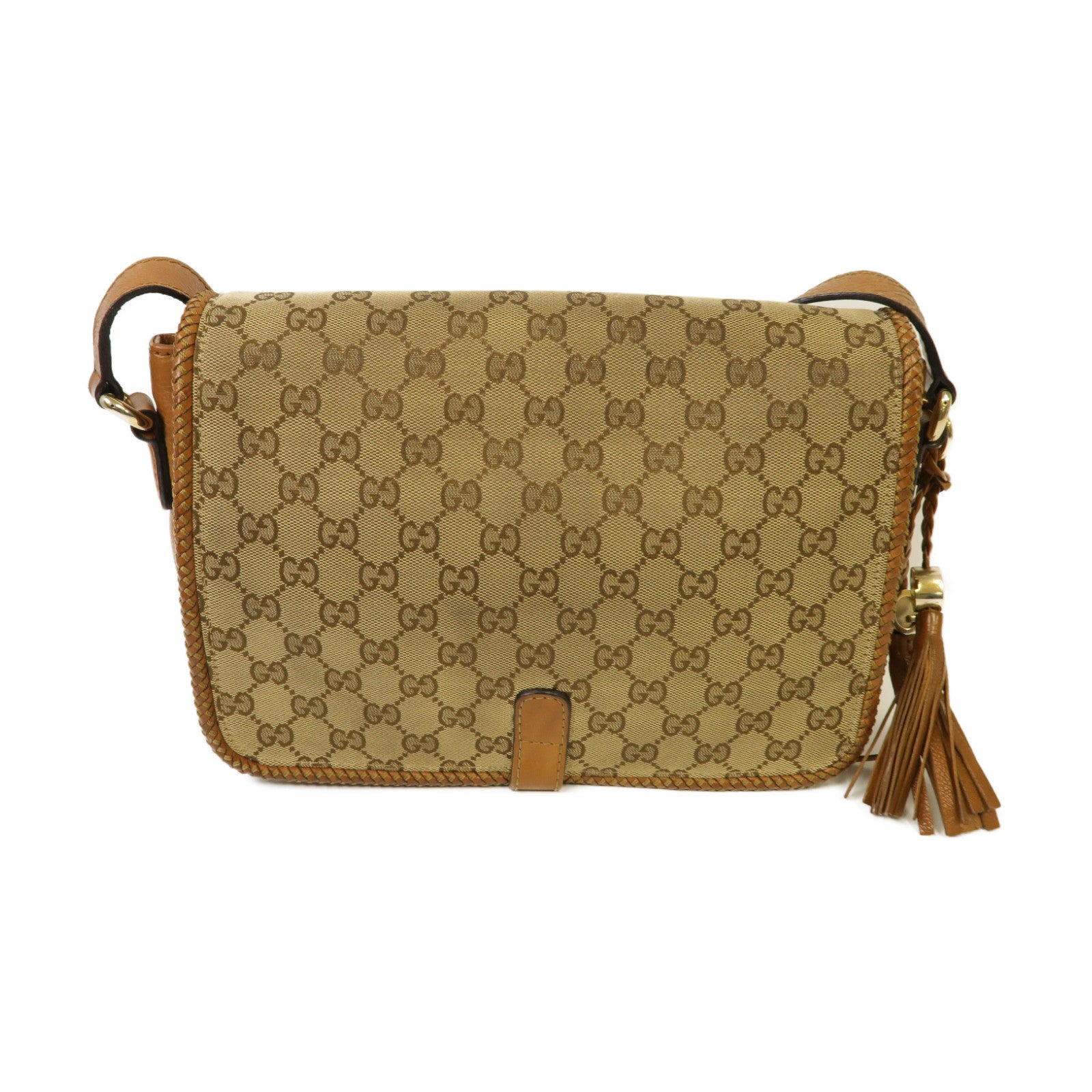 GUCCI 帆布/皮革Marrakech Flap Messenger Bag金扣肩背袋啡色