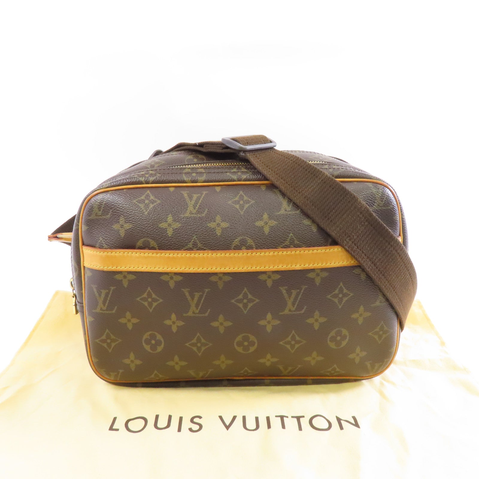 LOUIS VUITTON Monogram Reporter PM金扣肩背袋棕色