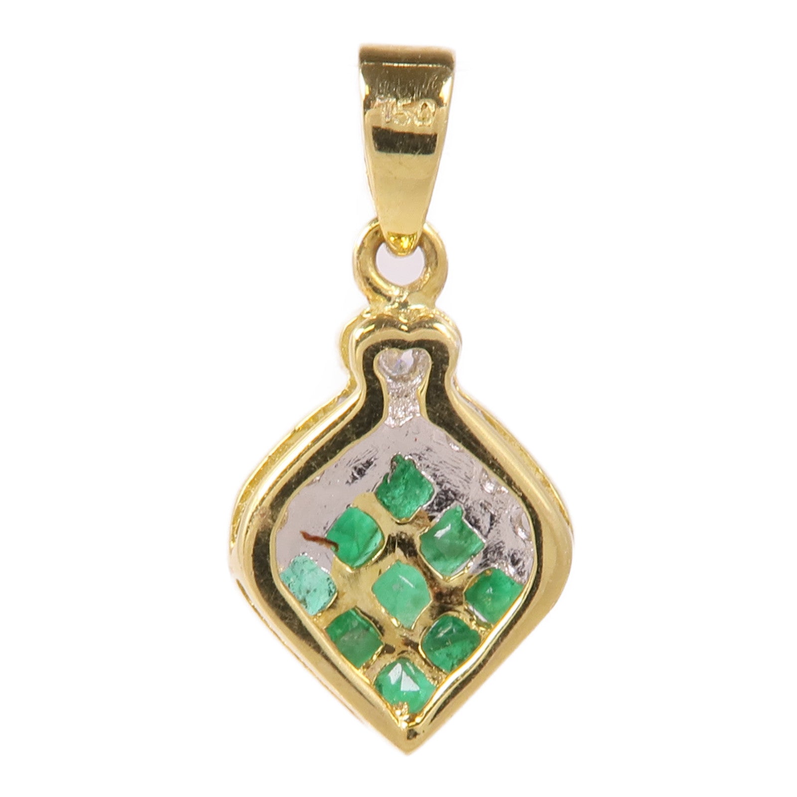 JEWELRY 18K黃金Emerald/Diamond Pendant Top綠寶石/鑽石吊墜