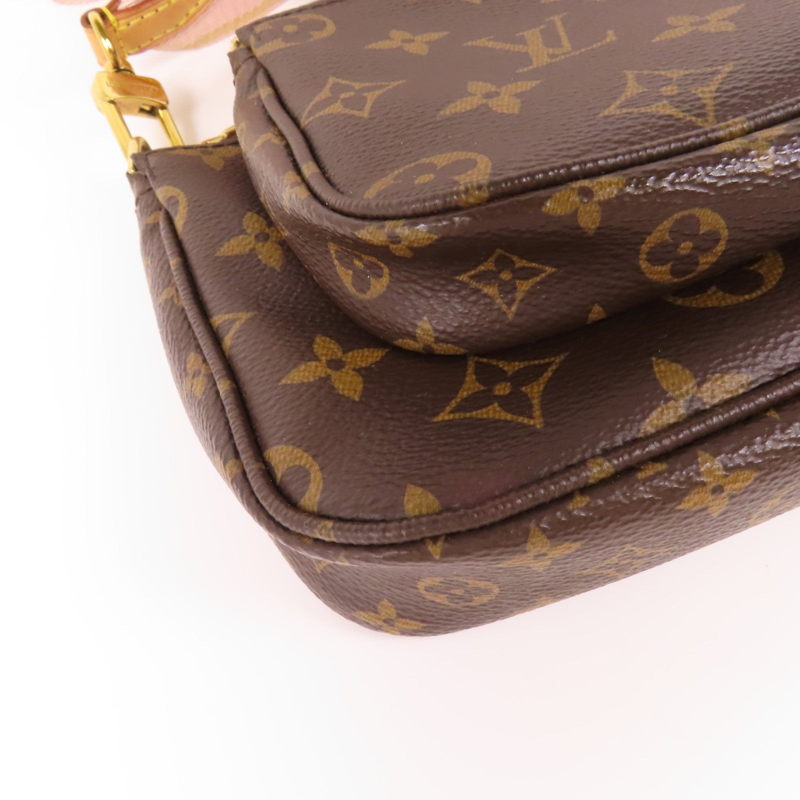 LOUIS VUITTON Monogram Multi Pochette Accessoires金扣手挽肩背兩用袋棕色