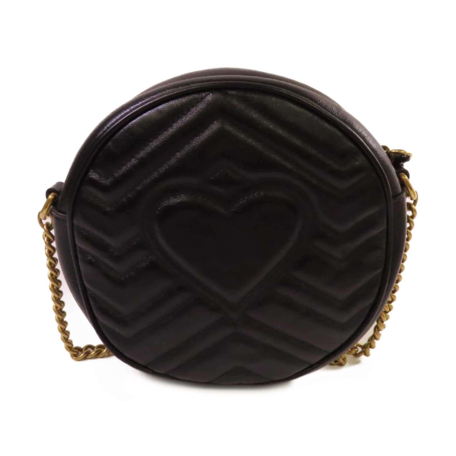 GUCCI 牛皮皮革GG Marmont Mini Round Shoulder Bag金扣肩背袋黑色