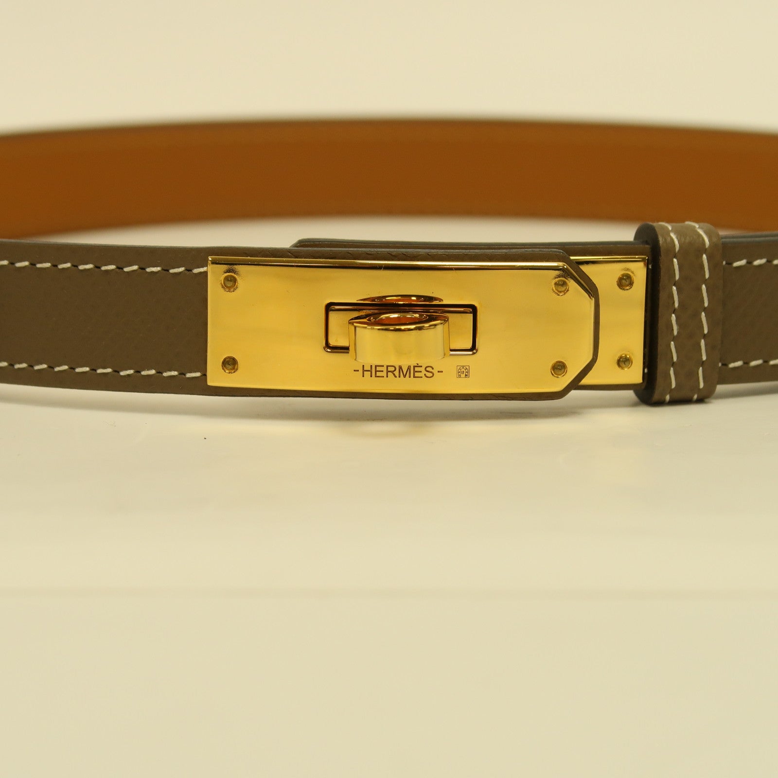 HERMES Epsom皮革Kelly 18 Belt金扣皮帶啡色