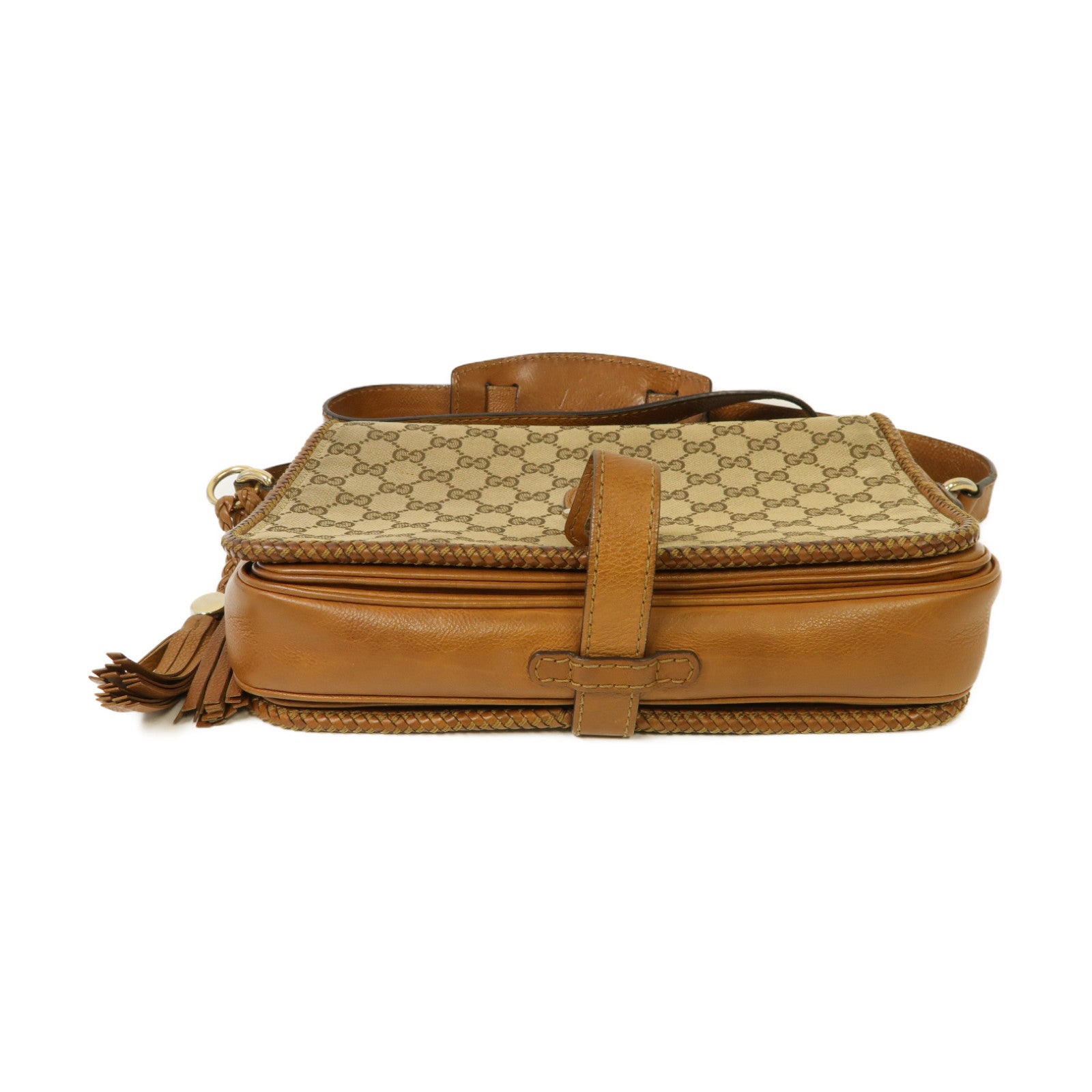 GUCCI 帆布/皮革Marrakech Flap Messenger Bag金扣肩背袋啡色