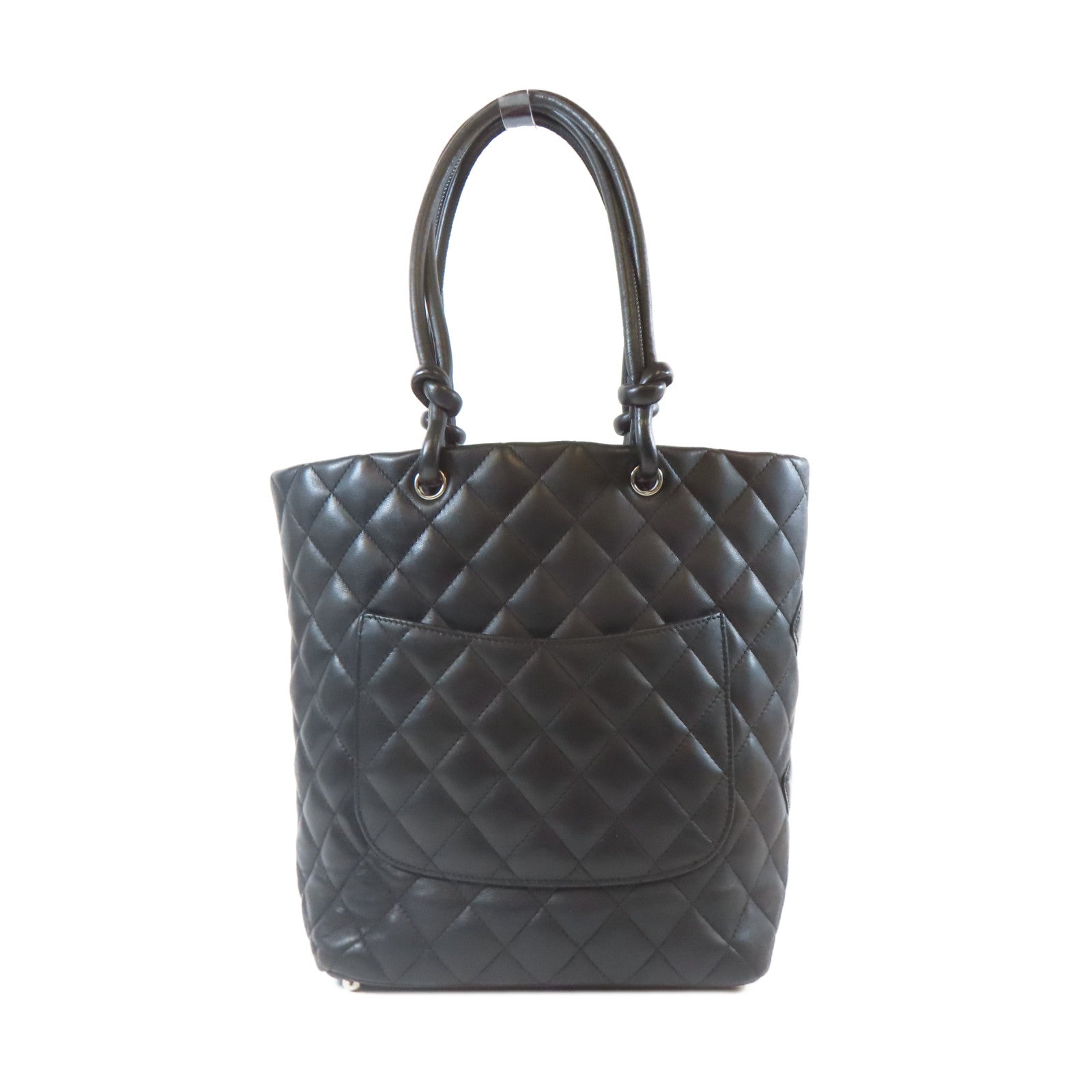 CHANEL 菱格牛皮皮革Cambon Small銀扣手挽袋黑色