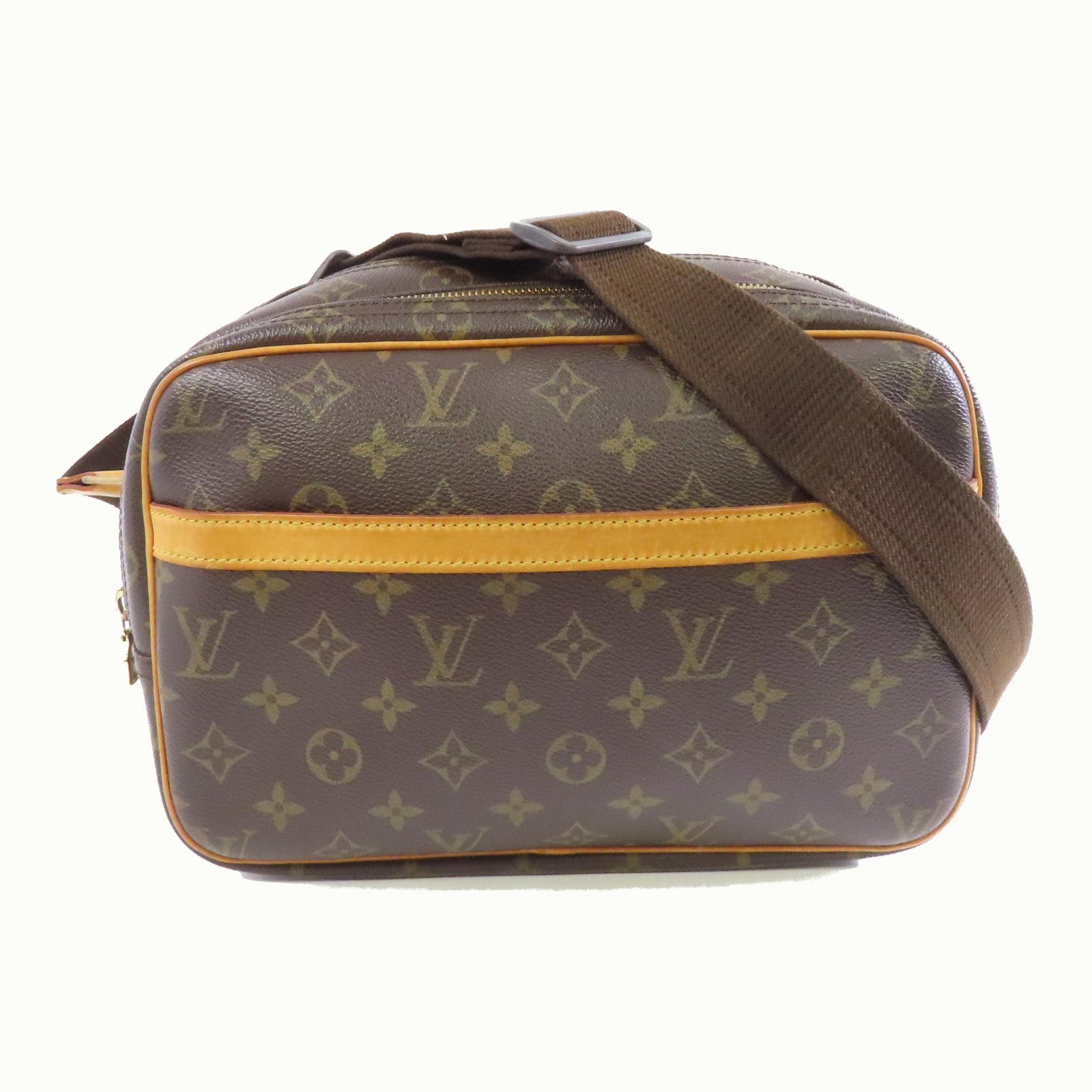 LOUIS VUITTON Monogram Reporter PM金扣肩背袋棕色