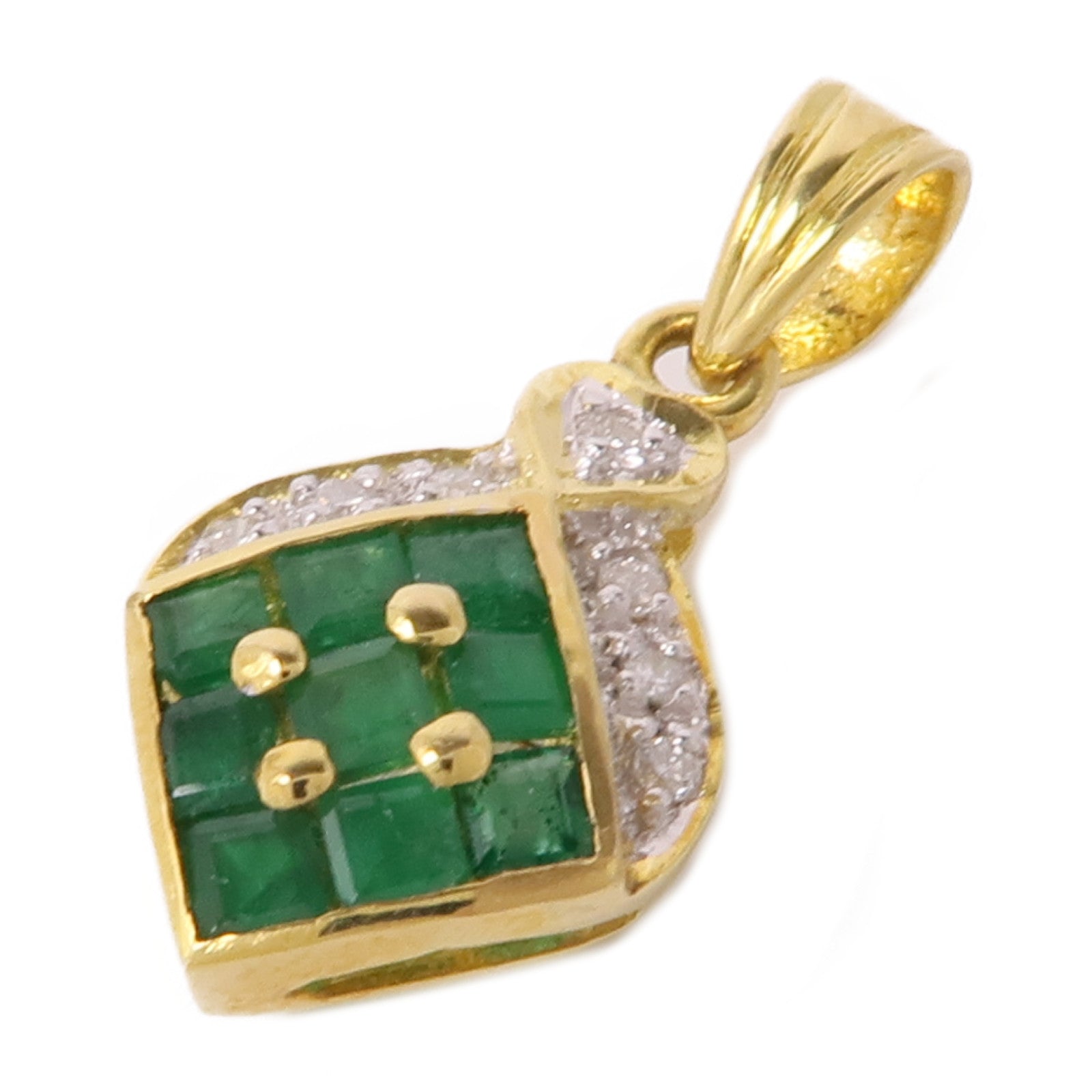 JEWELRY 18K黃金Emerald/Diamond Pendant Top綠寶石/鑽石吊墜
