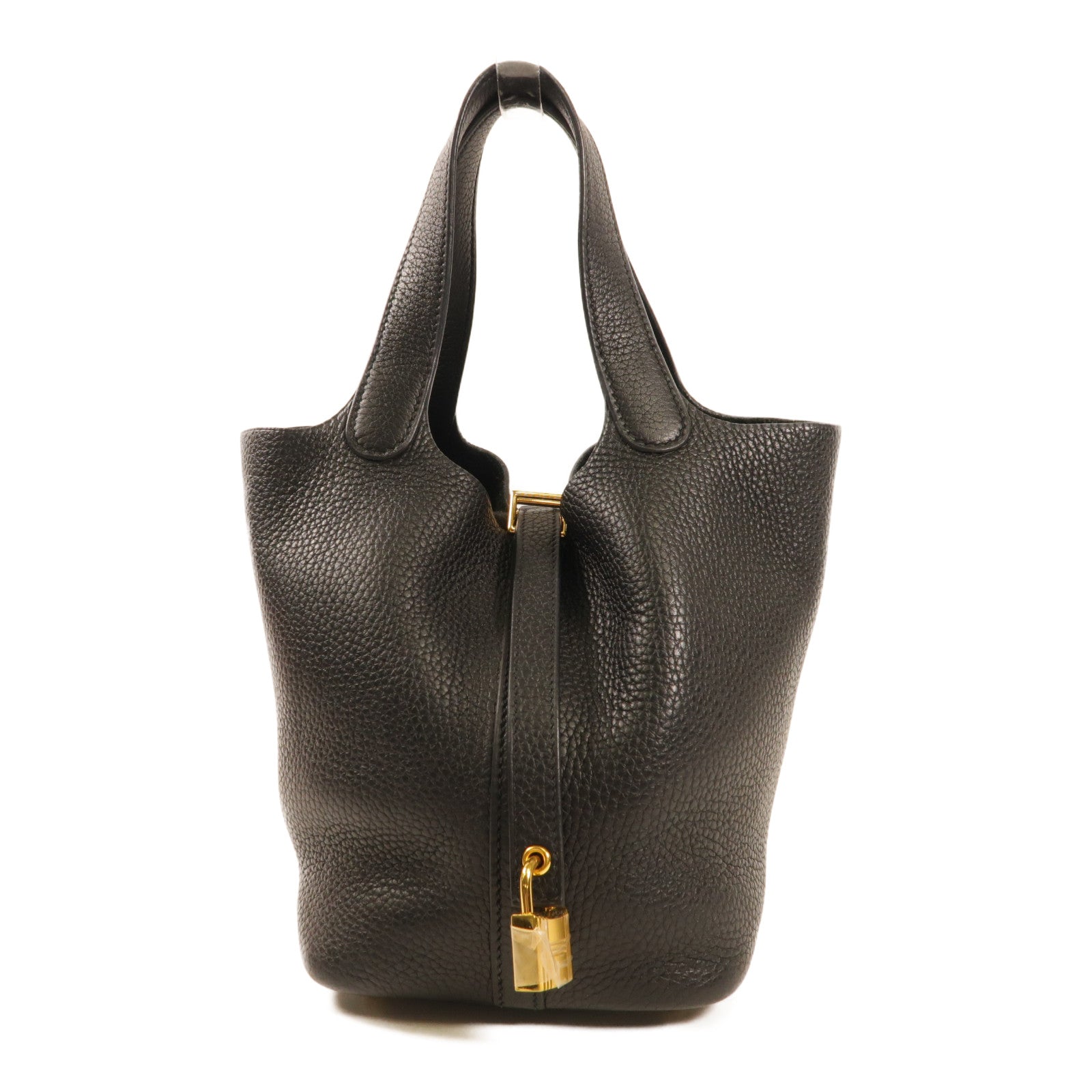 HERMES Clemence皮革Picotin PM手挽袋金扣Noir