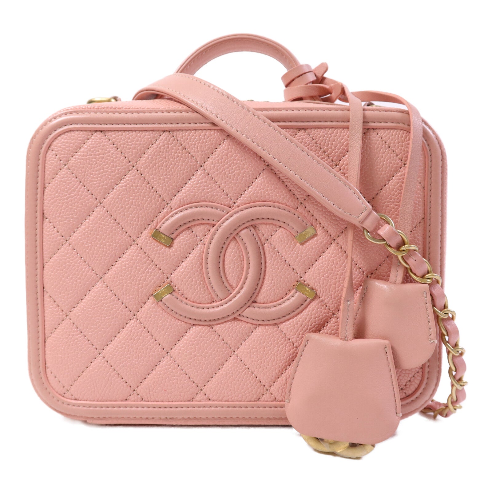 CHANEL 牛皮皮革Vanity Case金扣鏈帶肩背袋