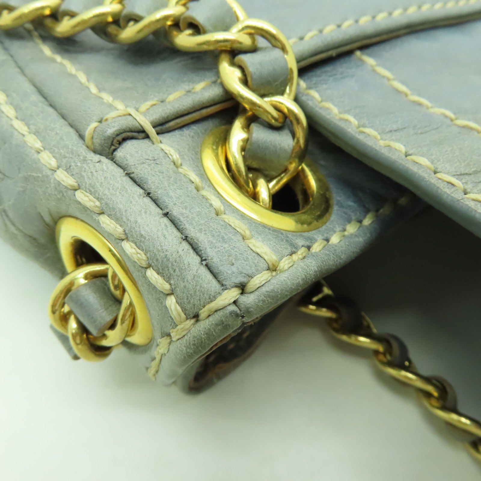 PRADA 牛皮皮革Shoulder Bag金扣鏈帶肩背袋淺藍色