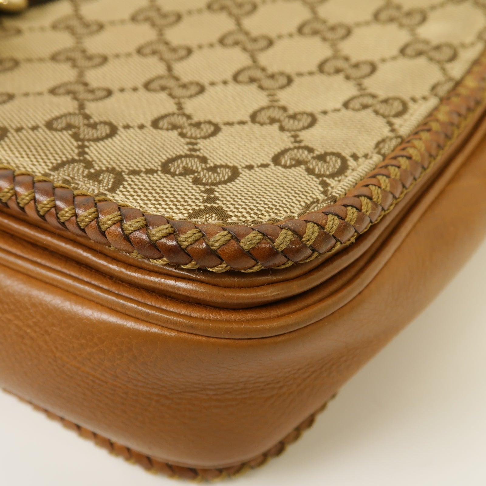 GUCCI 帆布/皮革Marrakech Flap Messenger Bag金扣肩背袋啡色