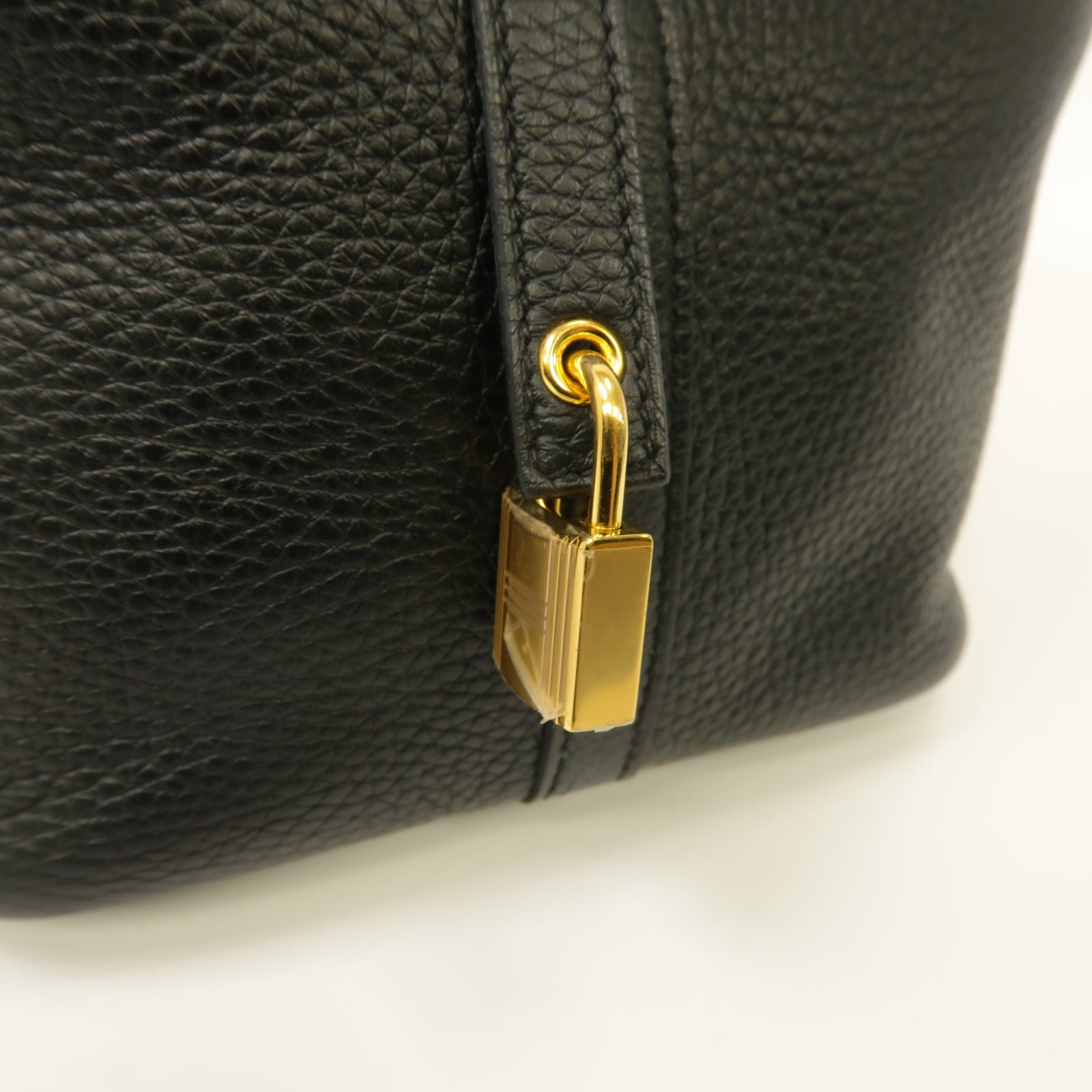 HERMES Clemence皮革Picotin MM金扣手挽袋Noir黑色