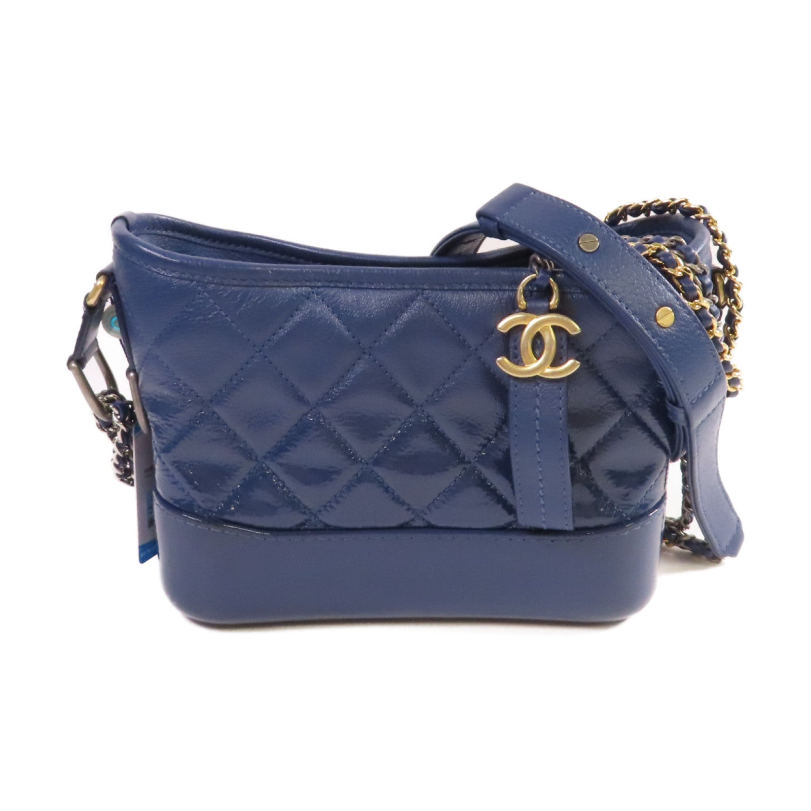 CHANEL 菱格牛皮皮革Gabrielle Small Chain Shoulder Bag鏈帶肩背袋藍色