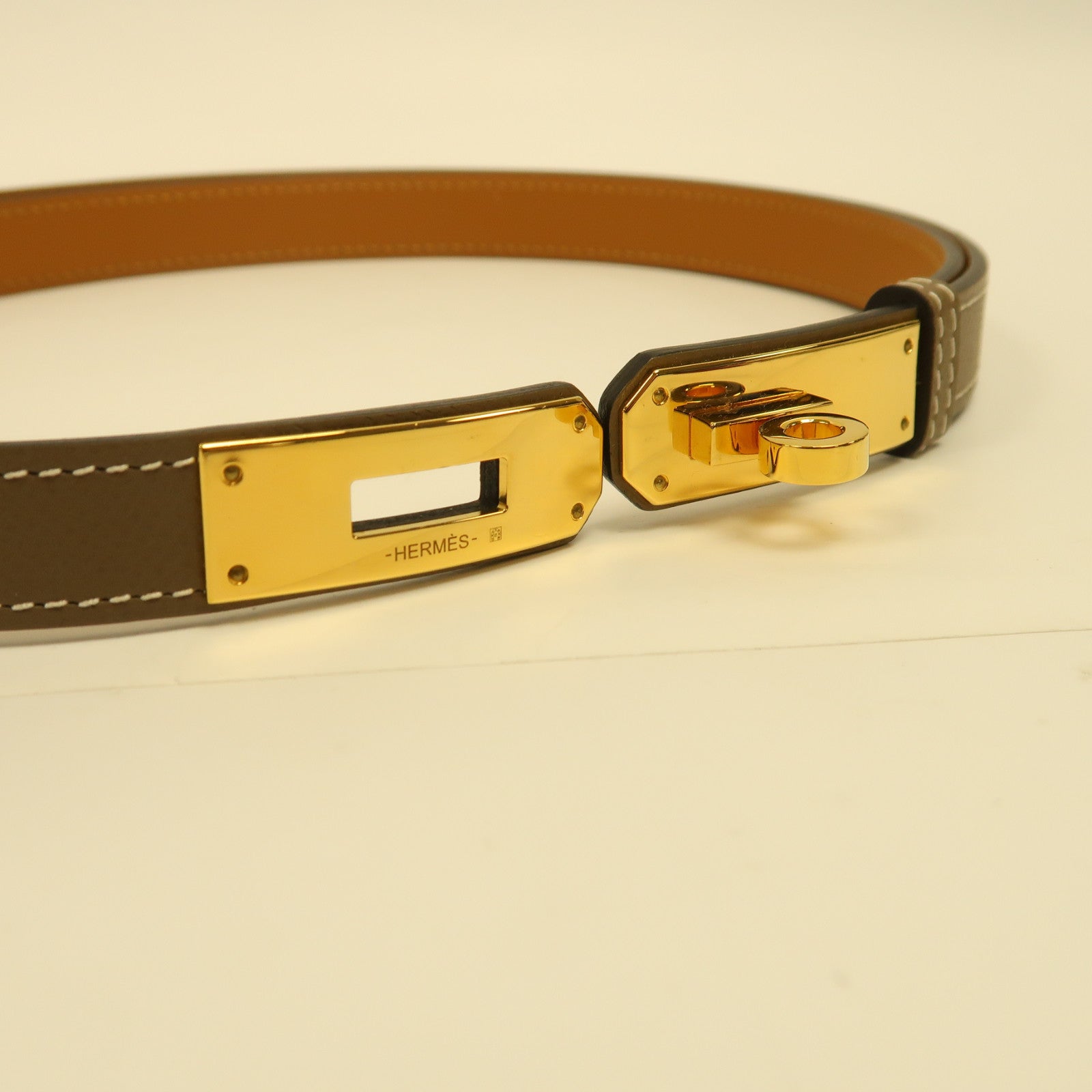 HERMES Epsom皮革Kelly 18 Belt金扣皮帶啡色