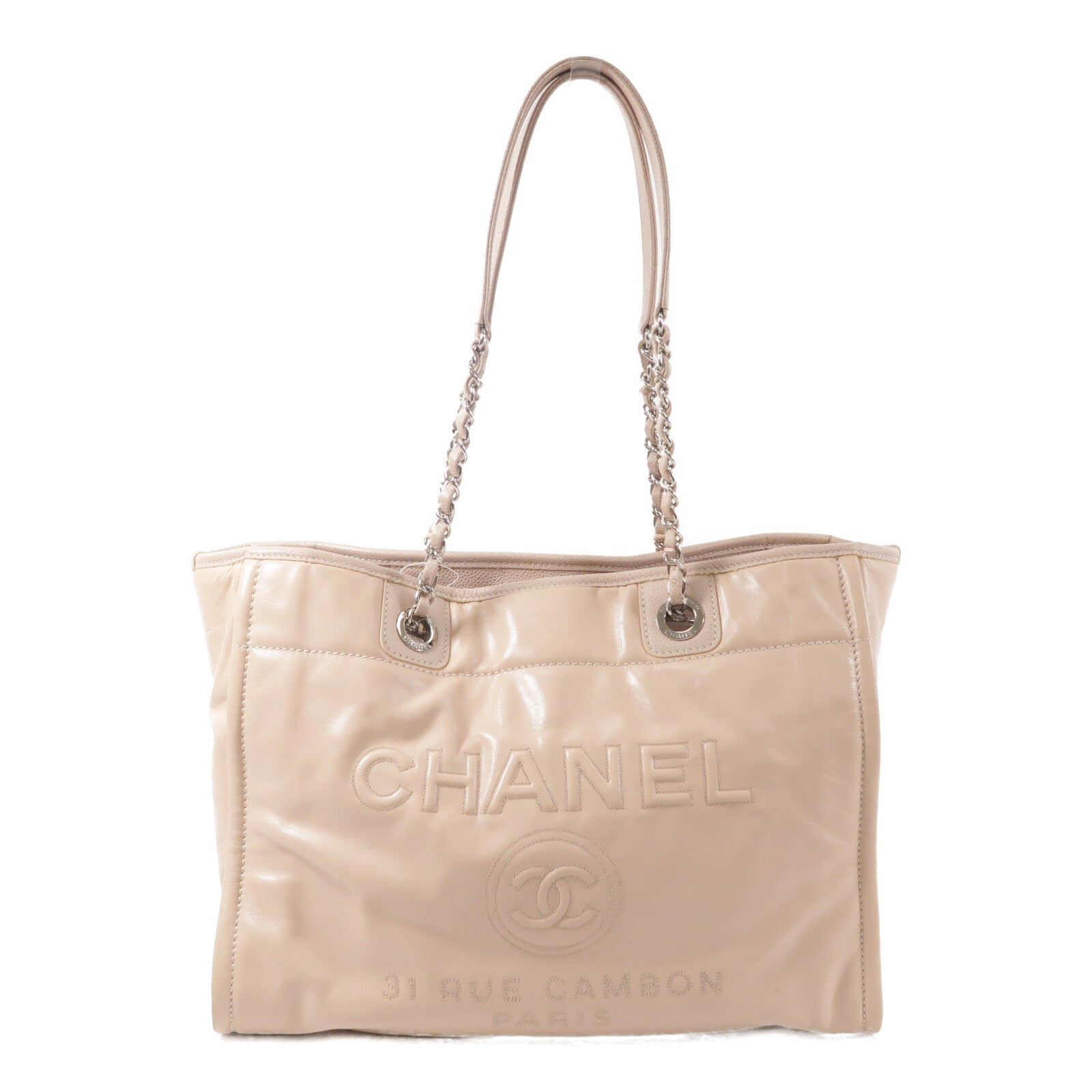 CHANEL 牛皮皮革Deauville Tote Medium鏈帶手挽袋