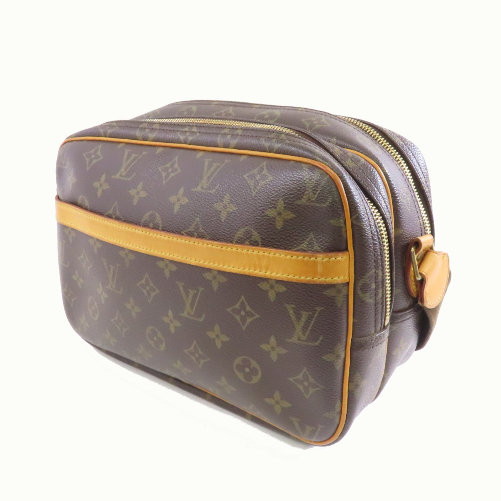 LOUIS VUITTON Monogram Reporter PM金扣肩背袋棕色