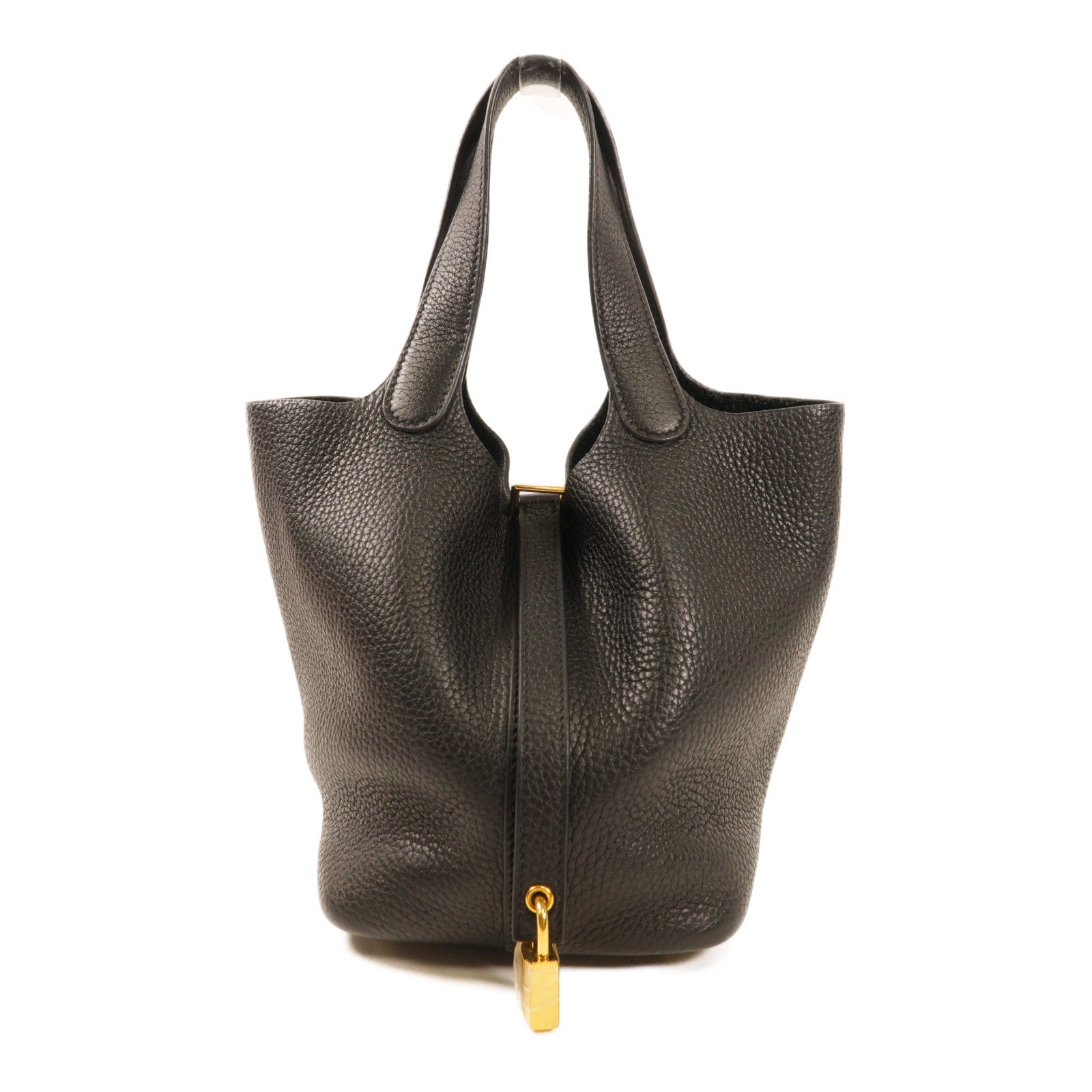 HERMES Clemence皮革Picotin PM手挽袋金扣Noir
