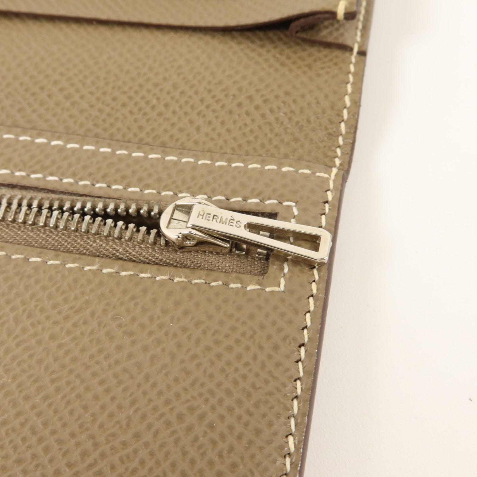 HERMES Epsom皮革Bearn Long Wallet銀扣長錢包Etoupe
