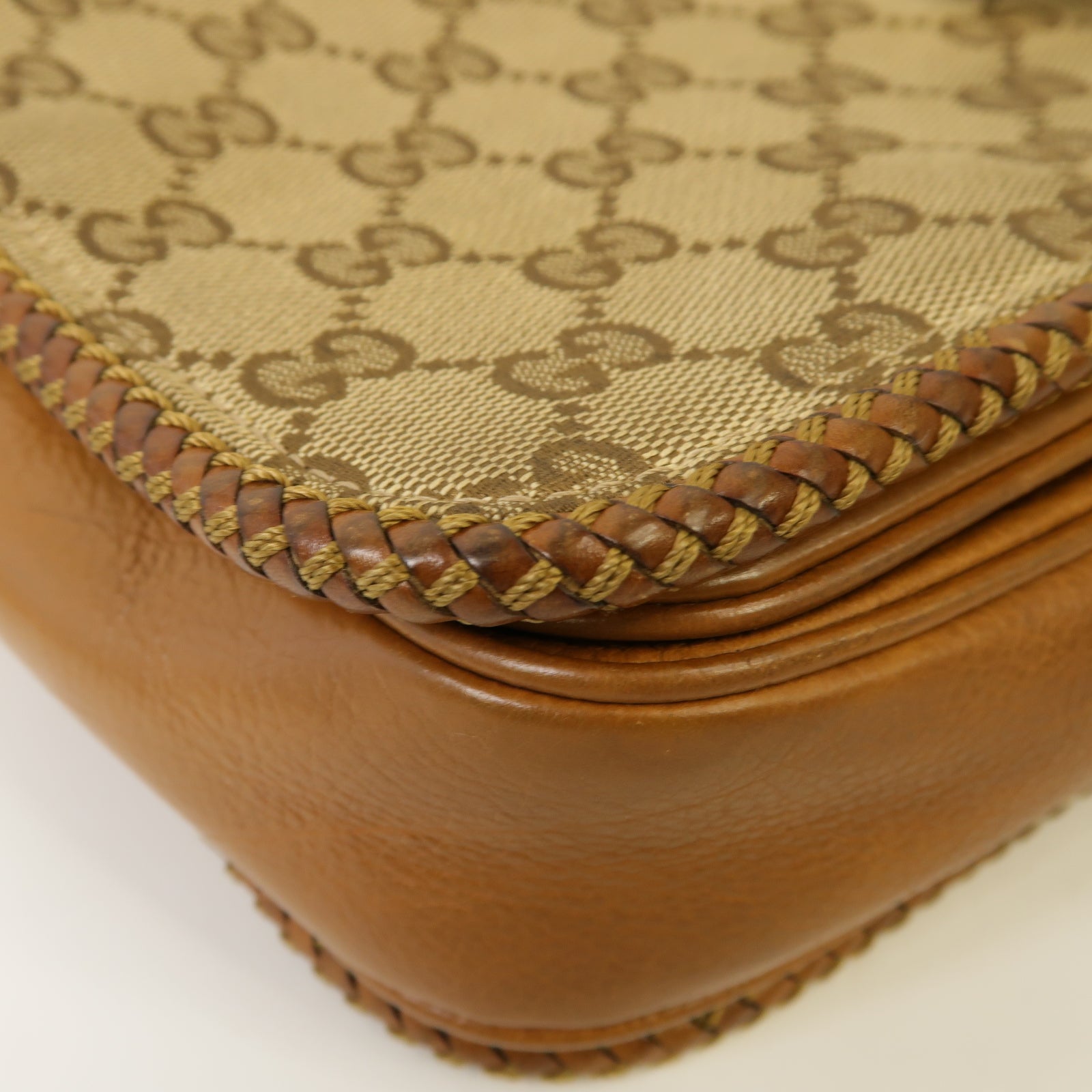 GUCCI 帆布/皮革Marrakech Flap Messenger Bag金扣肩背袋啡色
