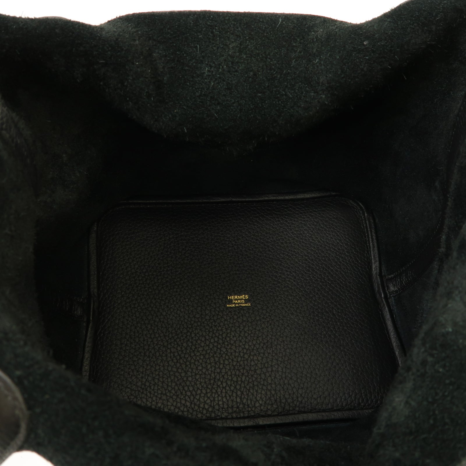 HERMES Clemence皮革Picotin MM金扣手挽袋Noir黑色
