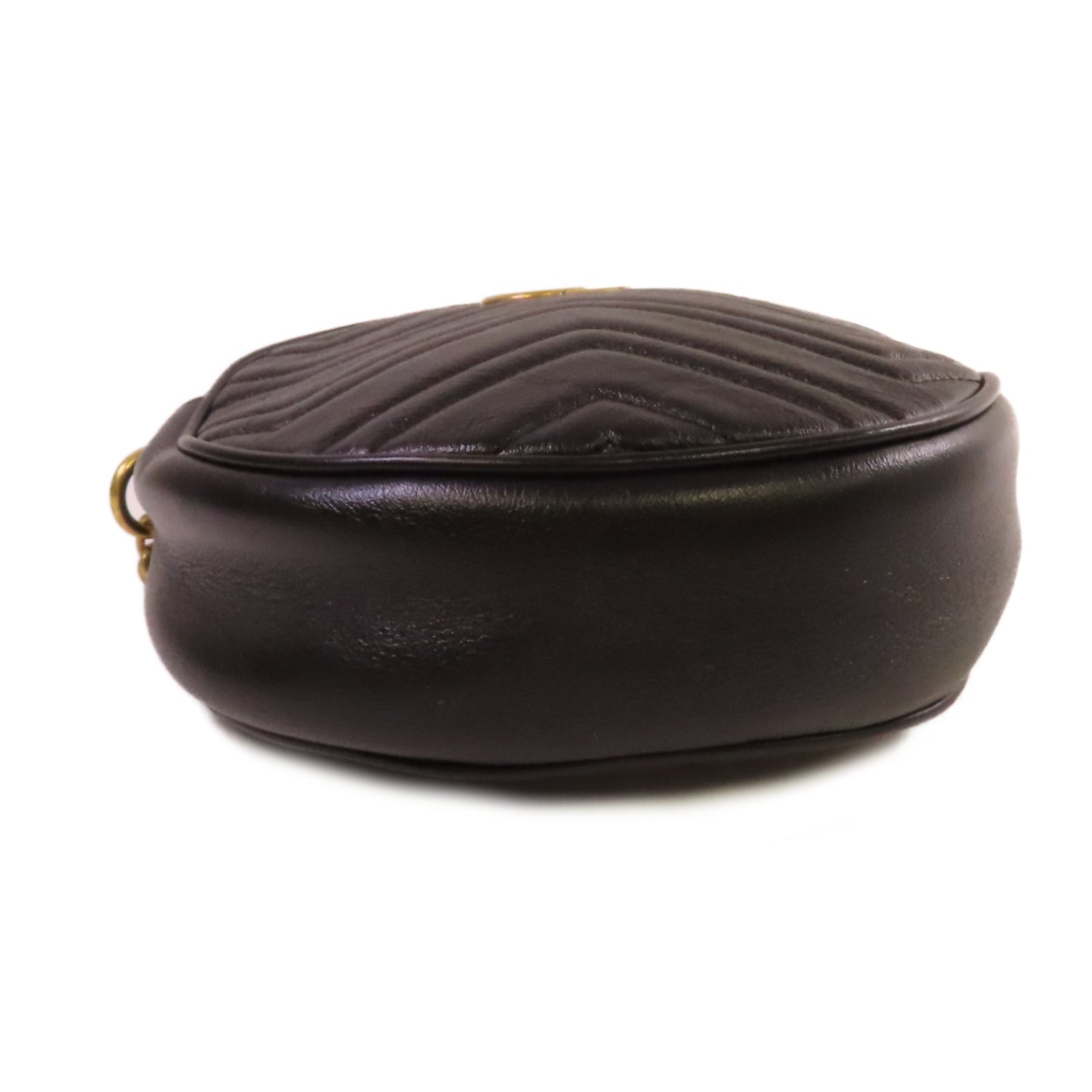 GUCCI 牛皮皮革GG Marmont Mini Round Shoulder Bag金扣肩背袋黑色