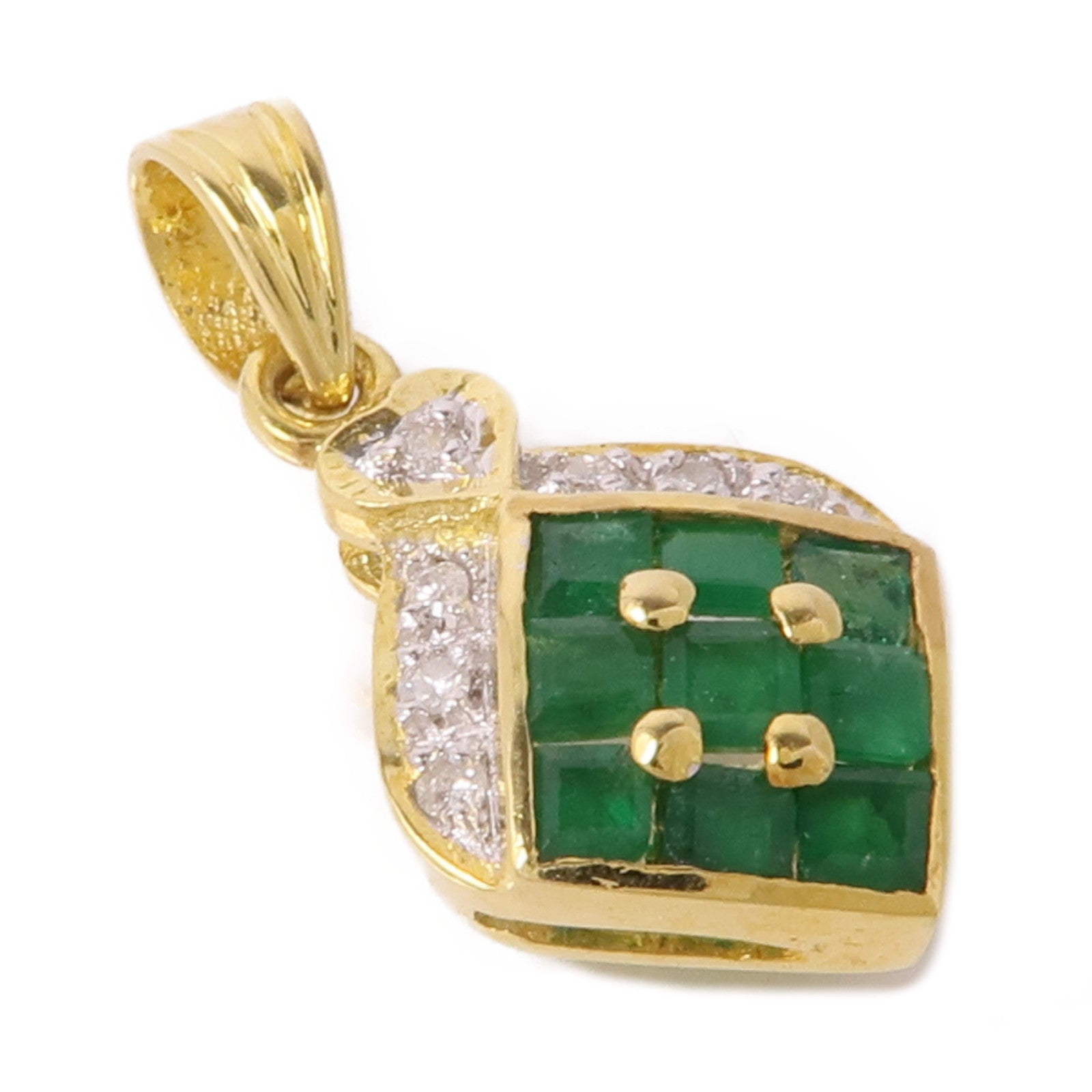 JEWELRY 18K黃金Emerald/Diamond Pendant Top綠寶石/鑽石吊墜