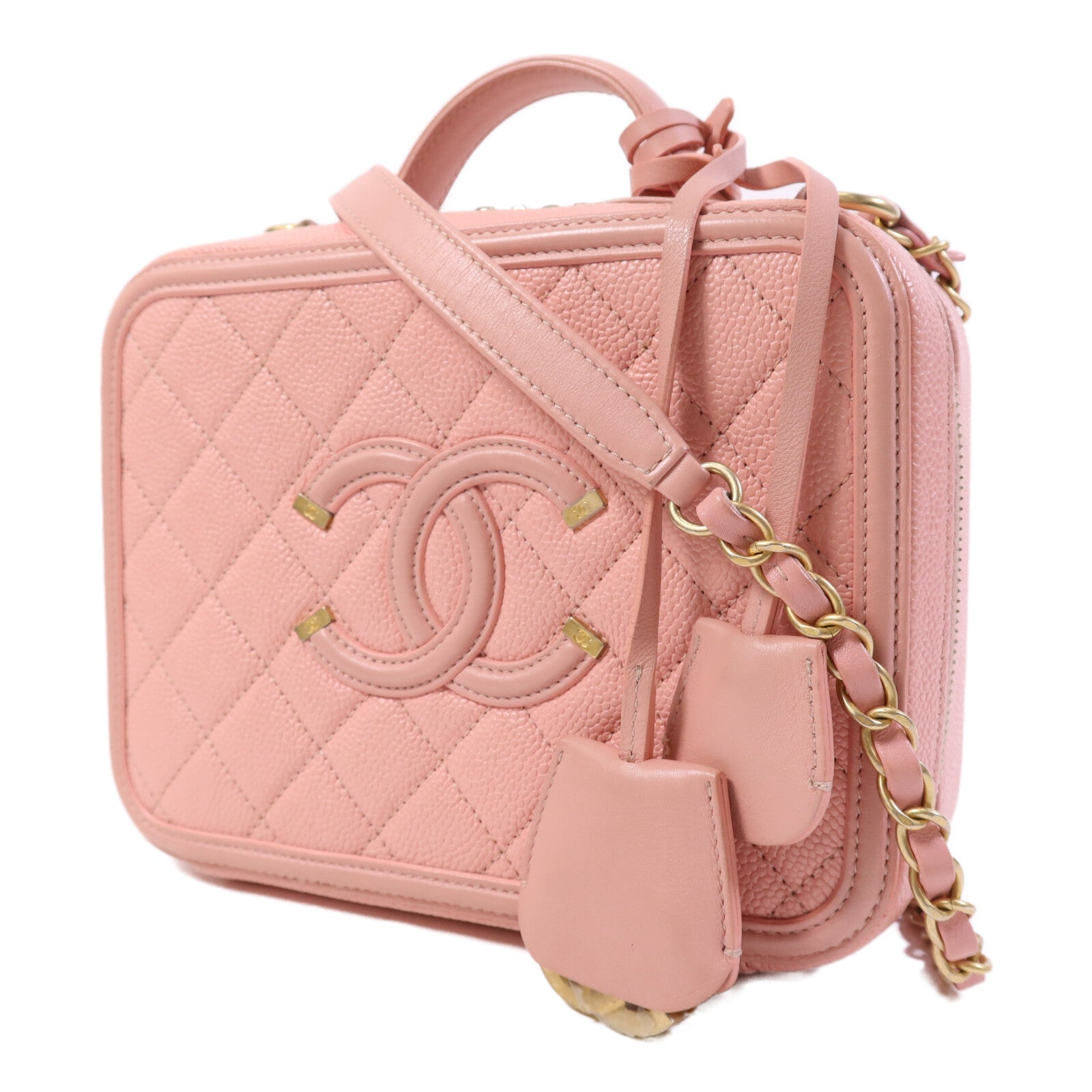 CHANEL 牛皮皮革Vanity Case金扣鏈帶肩背袋