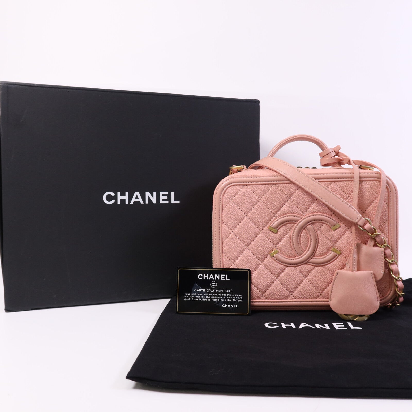 CHANEL 牛皮皮革Vanity Case金扣鏈帶肩背袋