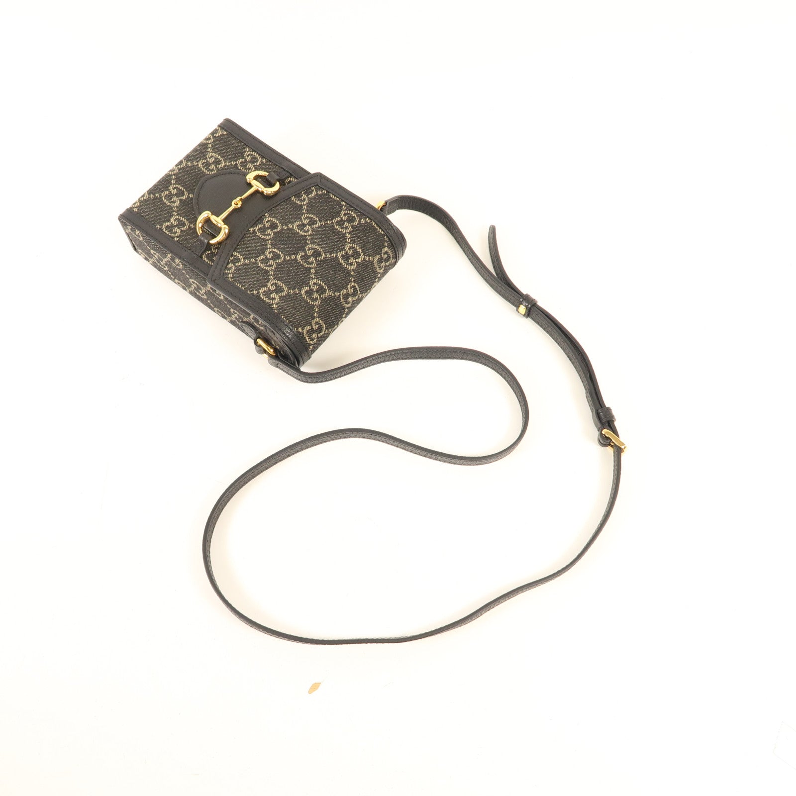 GUCCI 帆布Horsebit 1955 Mini金扣肩背袋