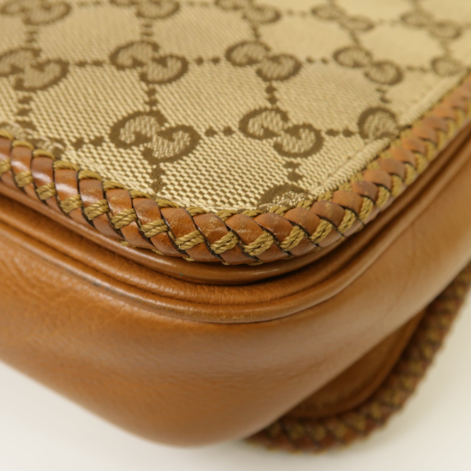 GUCCI 帆布/皮革Marrakech Flap Messenger Bag金扣肩背袋啡色