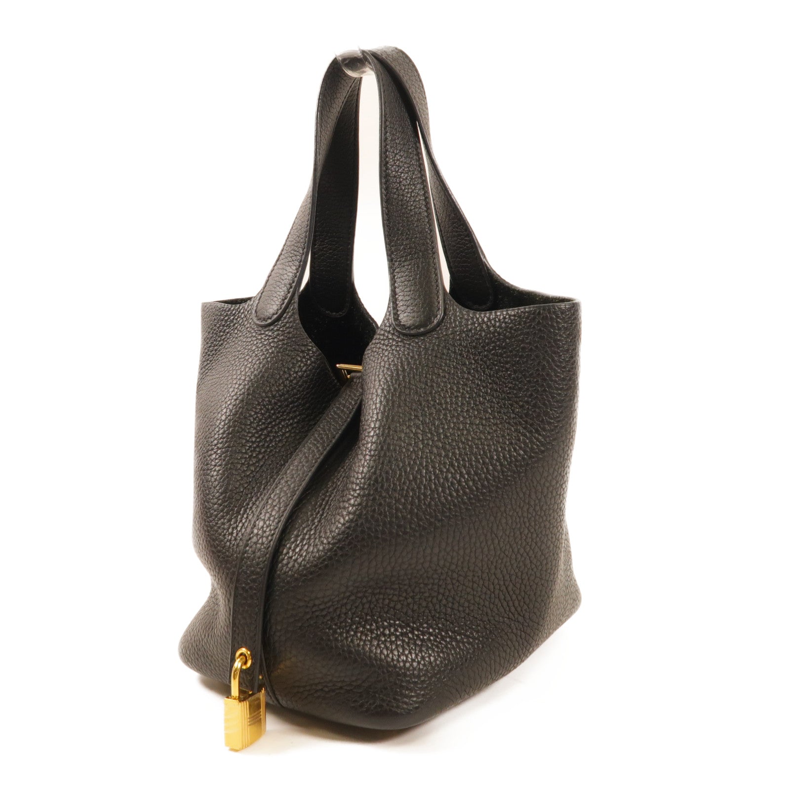 HERMES Clemence皮革Picotin PM手挽袋金扣Noir
