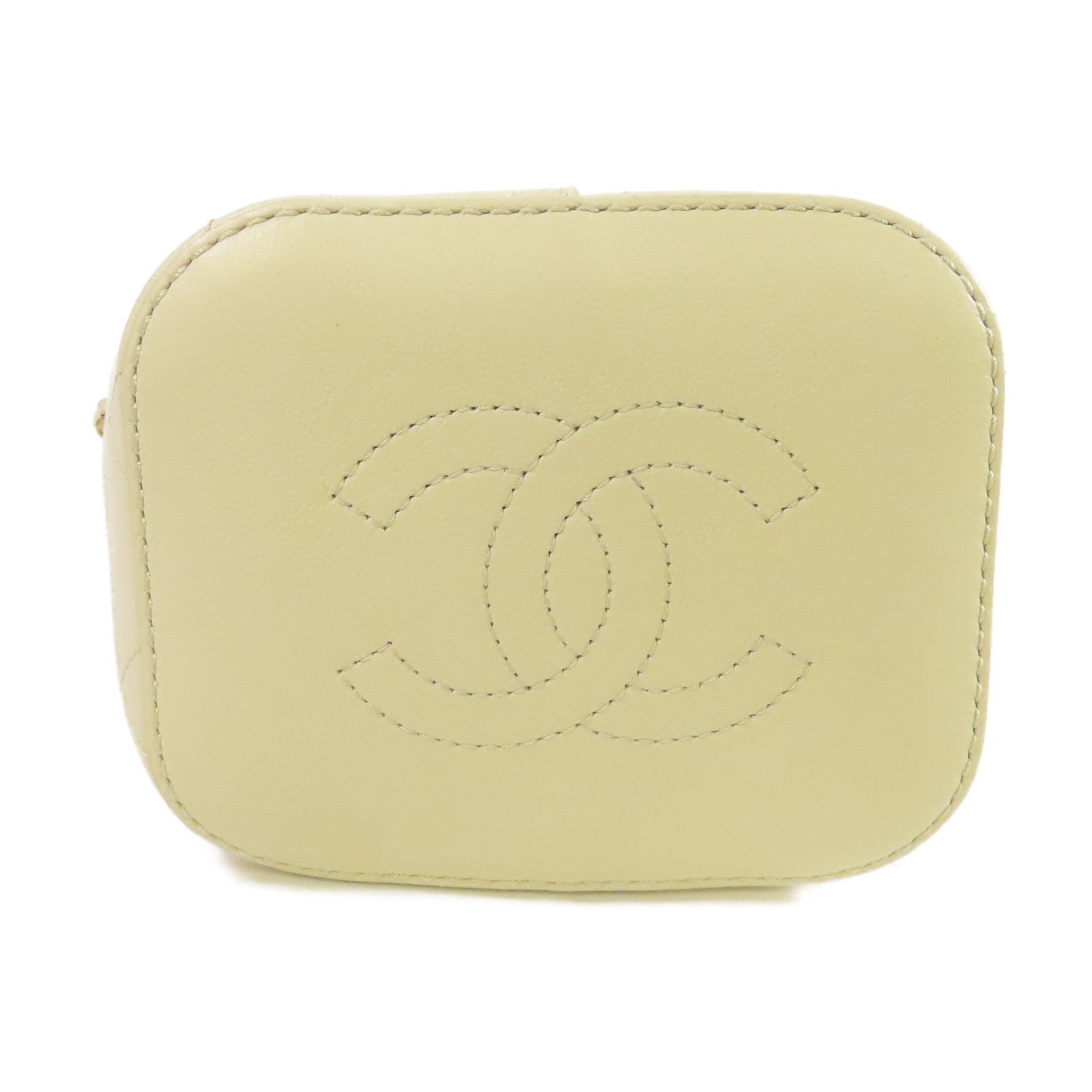 CHANEL 菱格羊皮皮革Bucket Bag金扣鏈帶肩背袋米白色