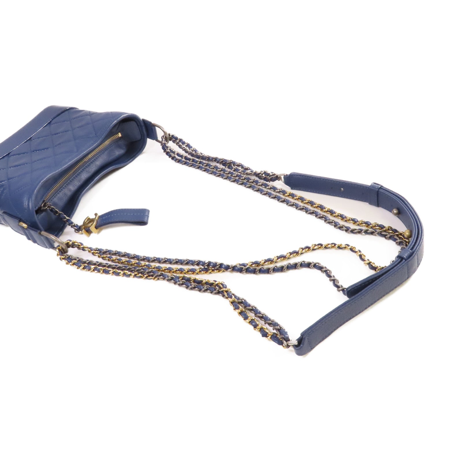 CHANEL 菱格牛皮皮革Gabrielle Small Chain Shoulder Bag鏈帶肩背袋藍色