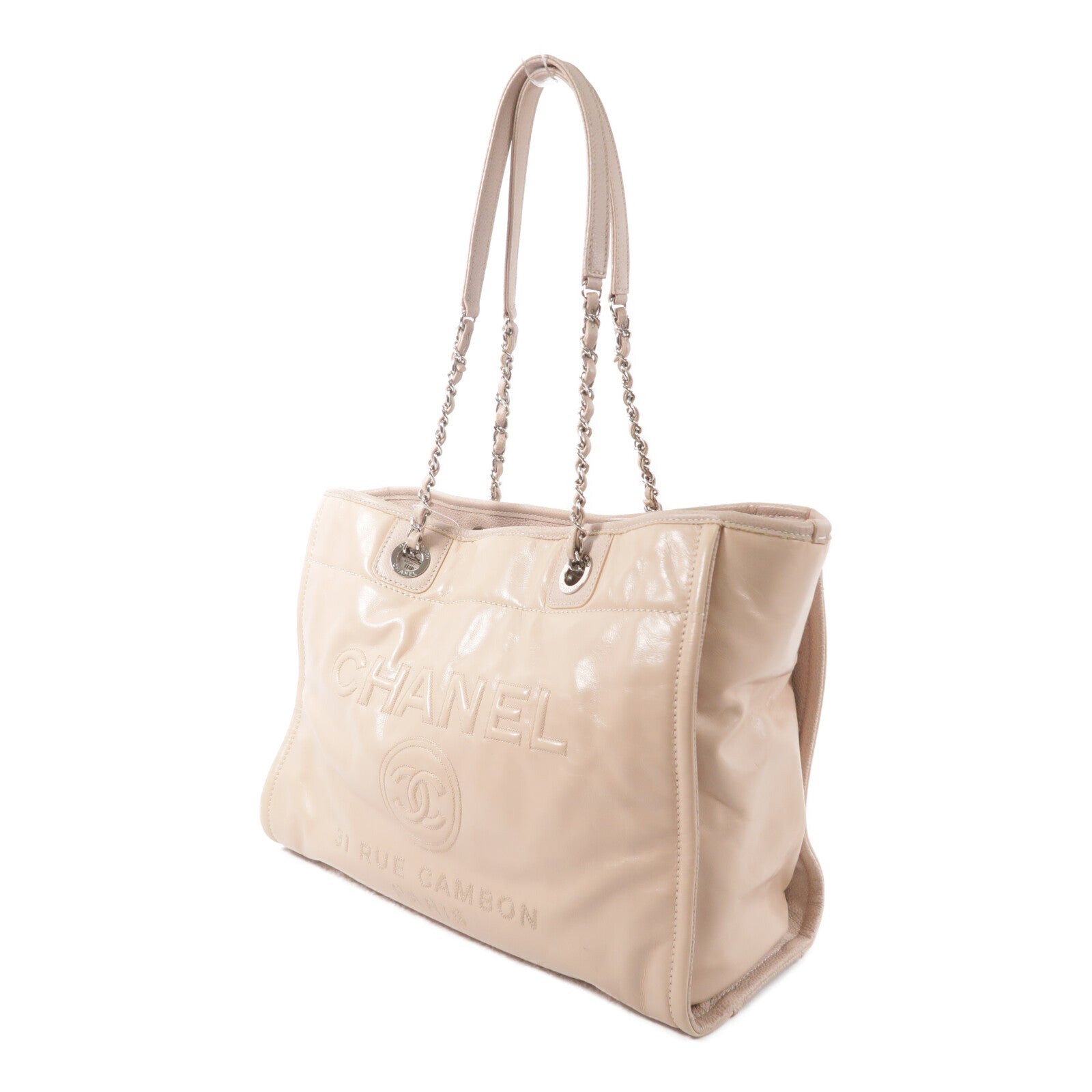 CHANEL 牛皮皮革Deauville Tote Medium鏈帶手挽袋