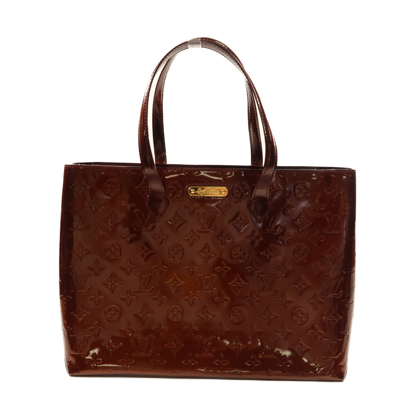 LOUIS VUITTON Monogram Vernis Wilshire GM金扣手挽袋酒紅色