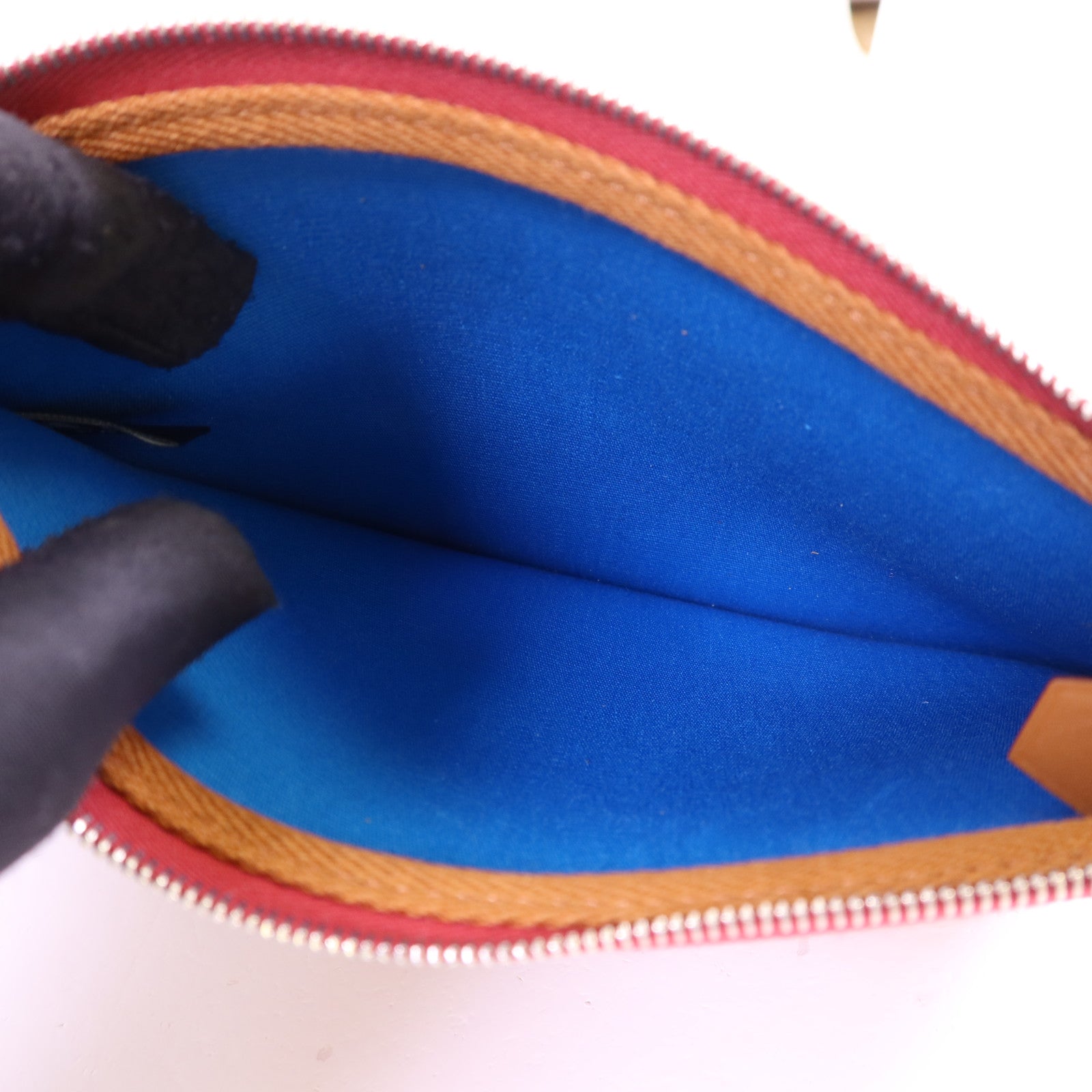 HERMES 帆布Herbag PM銀扣手挽肩背兩用袋Bleu Izmir/Ruby