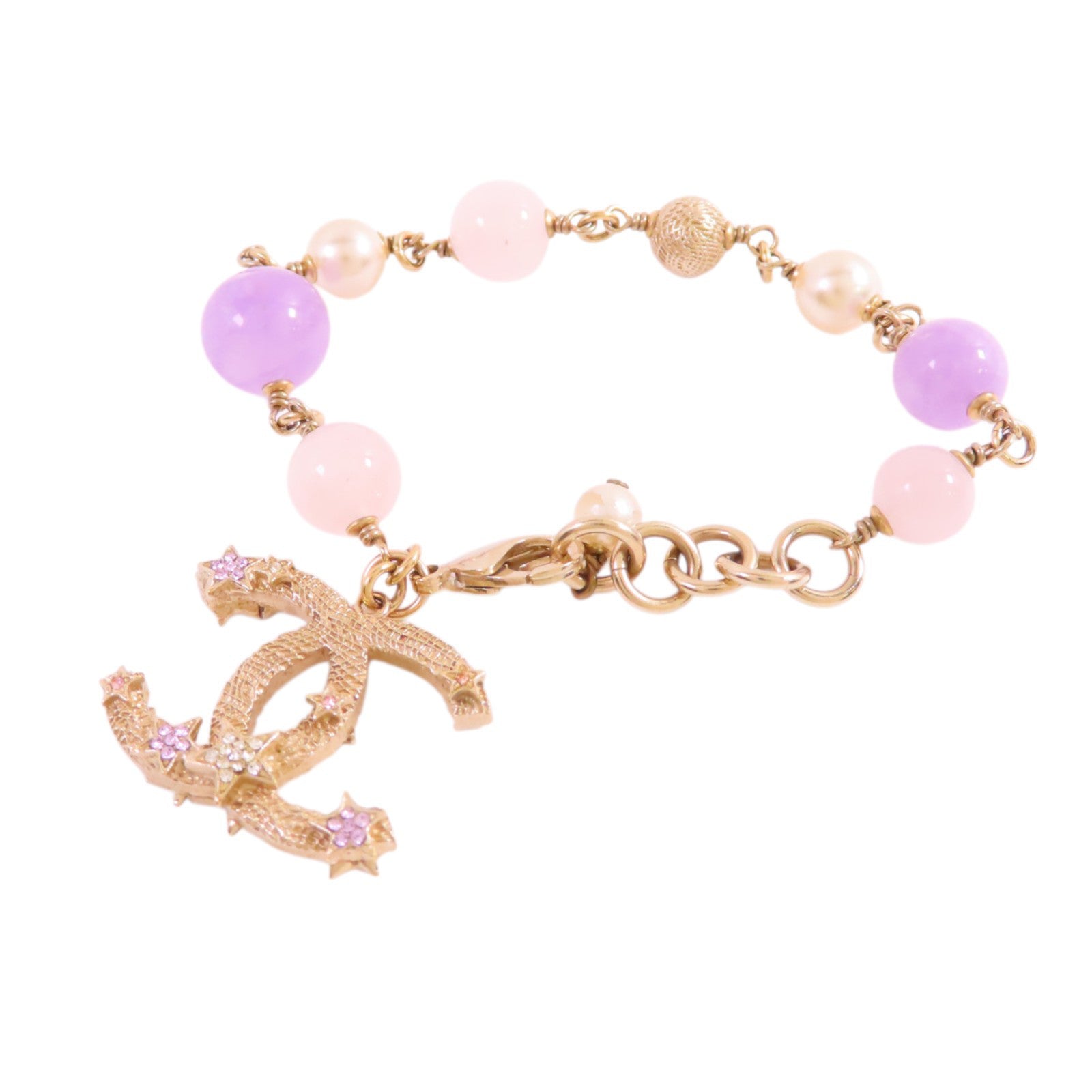 CHANEL 金屬/PVC/鑽石CC Bracelet金扣手鏈
