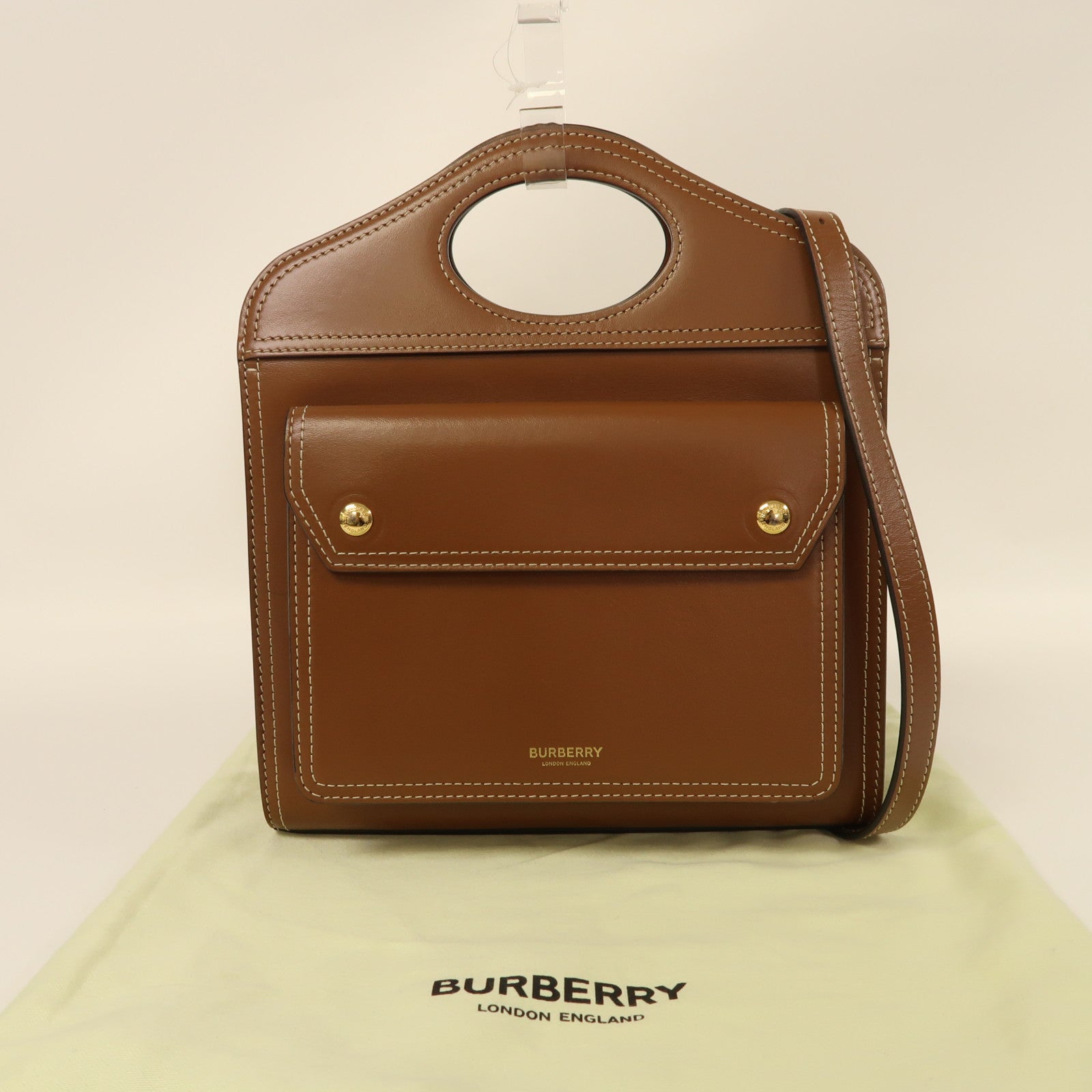 BURBERRY 小牛皮皮革Pocket Bag金扣手挽肩背兩用袋啡色