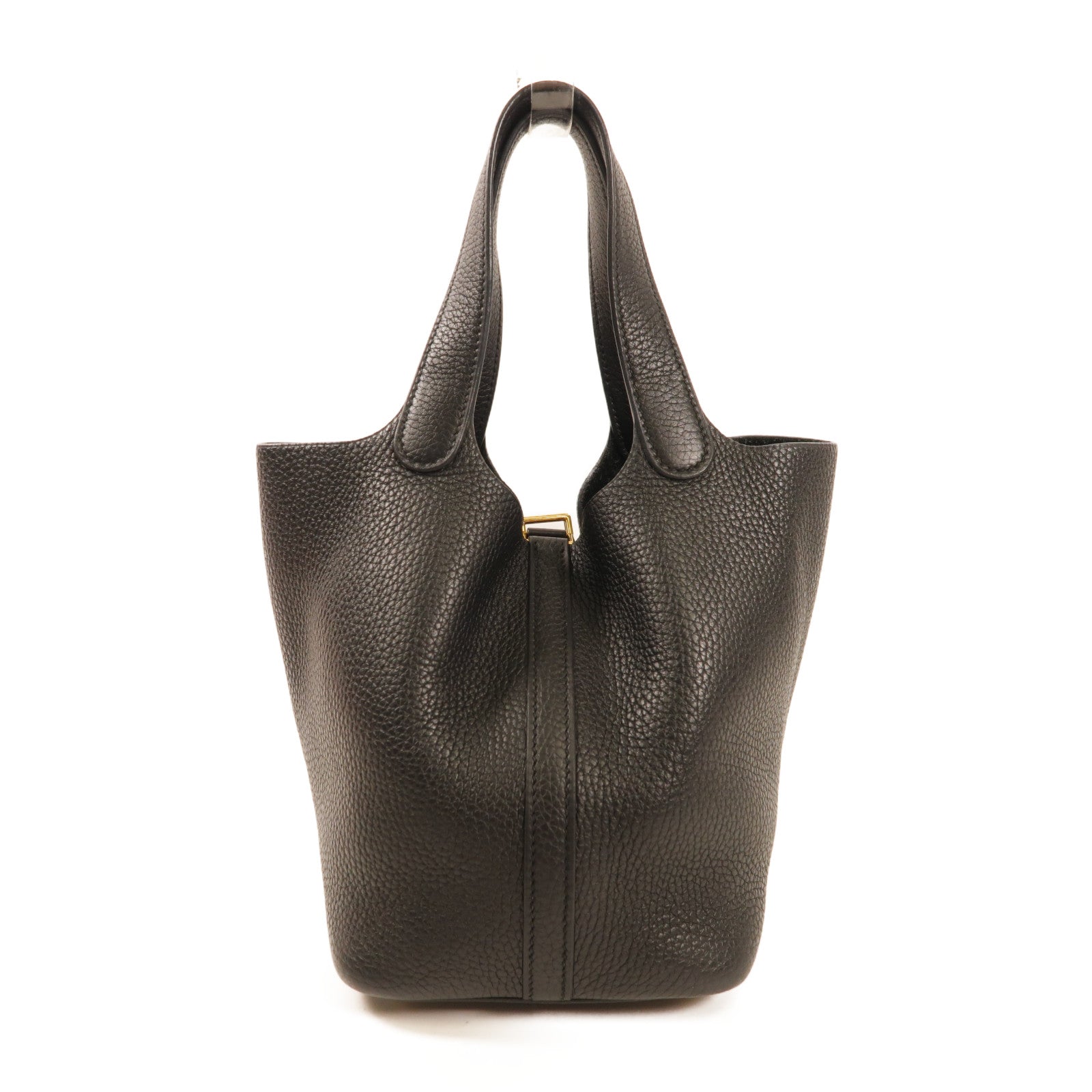 HERMES Clemence皮革Picotin PM手挽袋金扣Noir