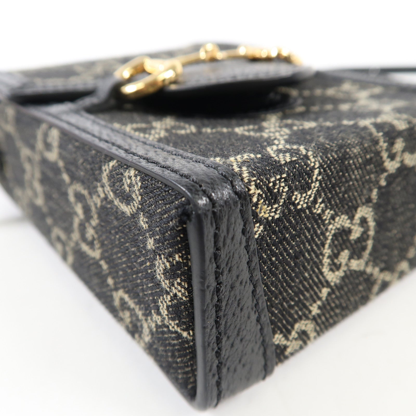 GUCCI 帆布Horsebit 1955 Mini金扣肩背袋