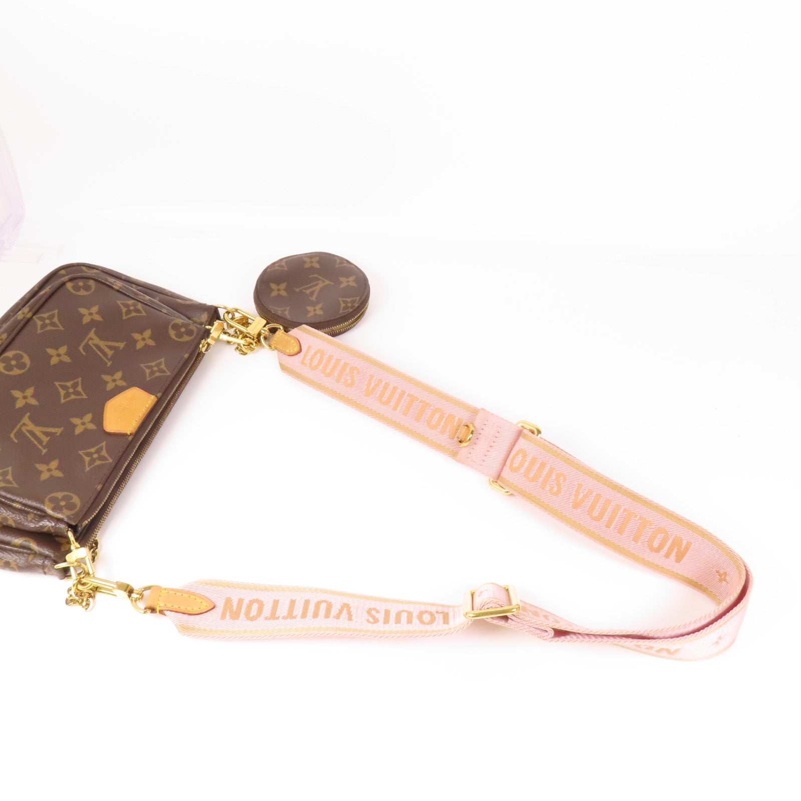 LOUIS VUITTON Monogram Multi Pochette Accessoires金扣手挽肩背兩用袋棕色