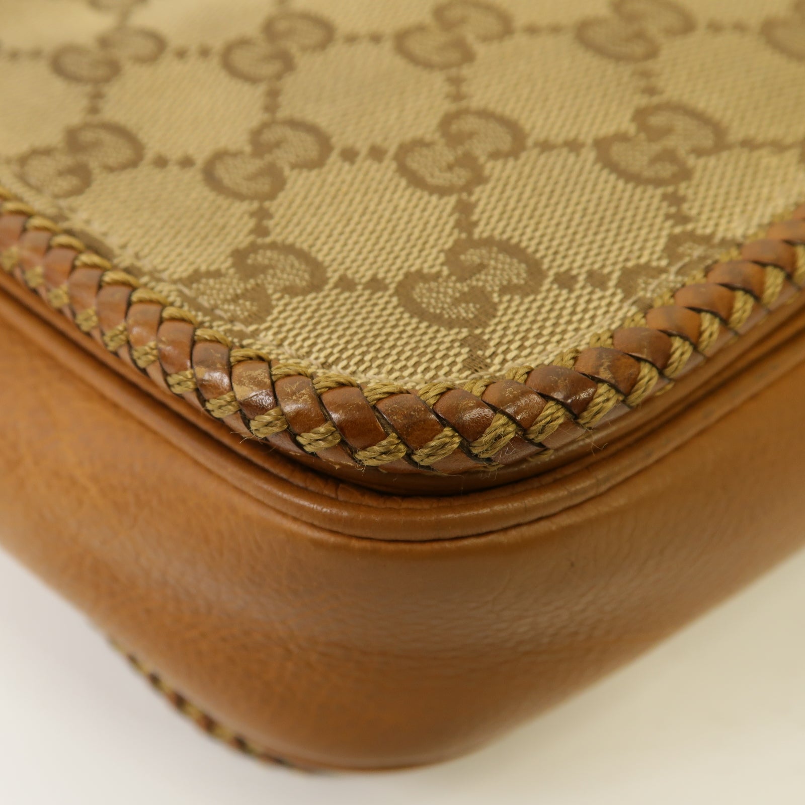 GUCCI 帆布/皮革Marrakech Flap Messenger Bag金扣肩背袋啡色