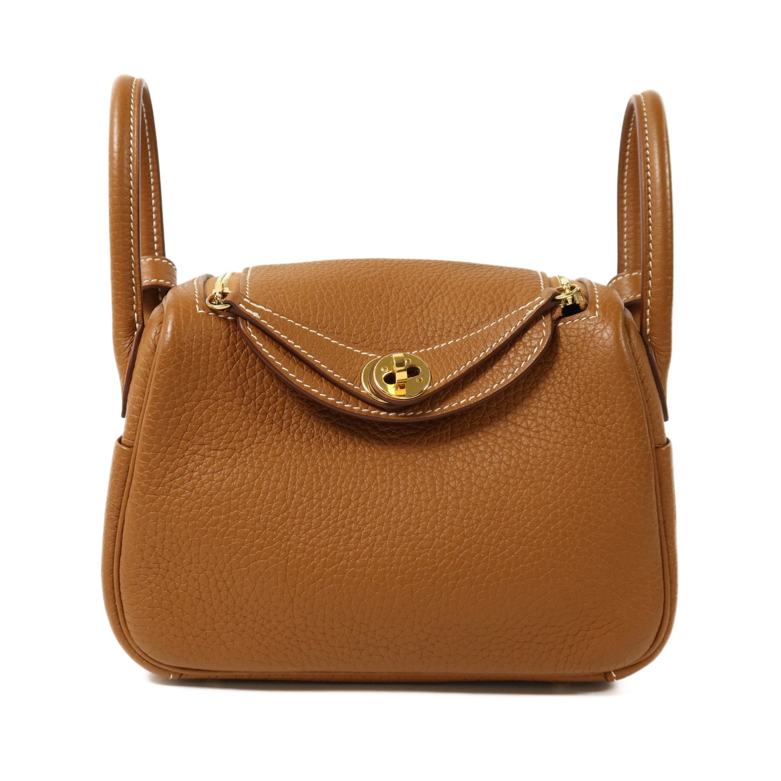HERMES Clemence皮革Mini Lindy金扣手挽肩背兩用袋Gold