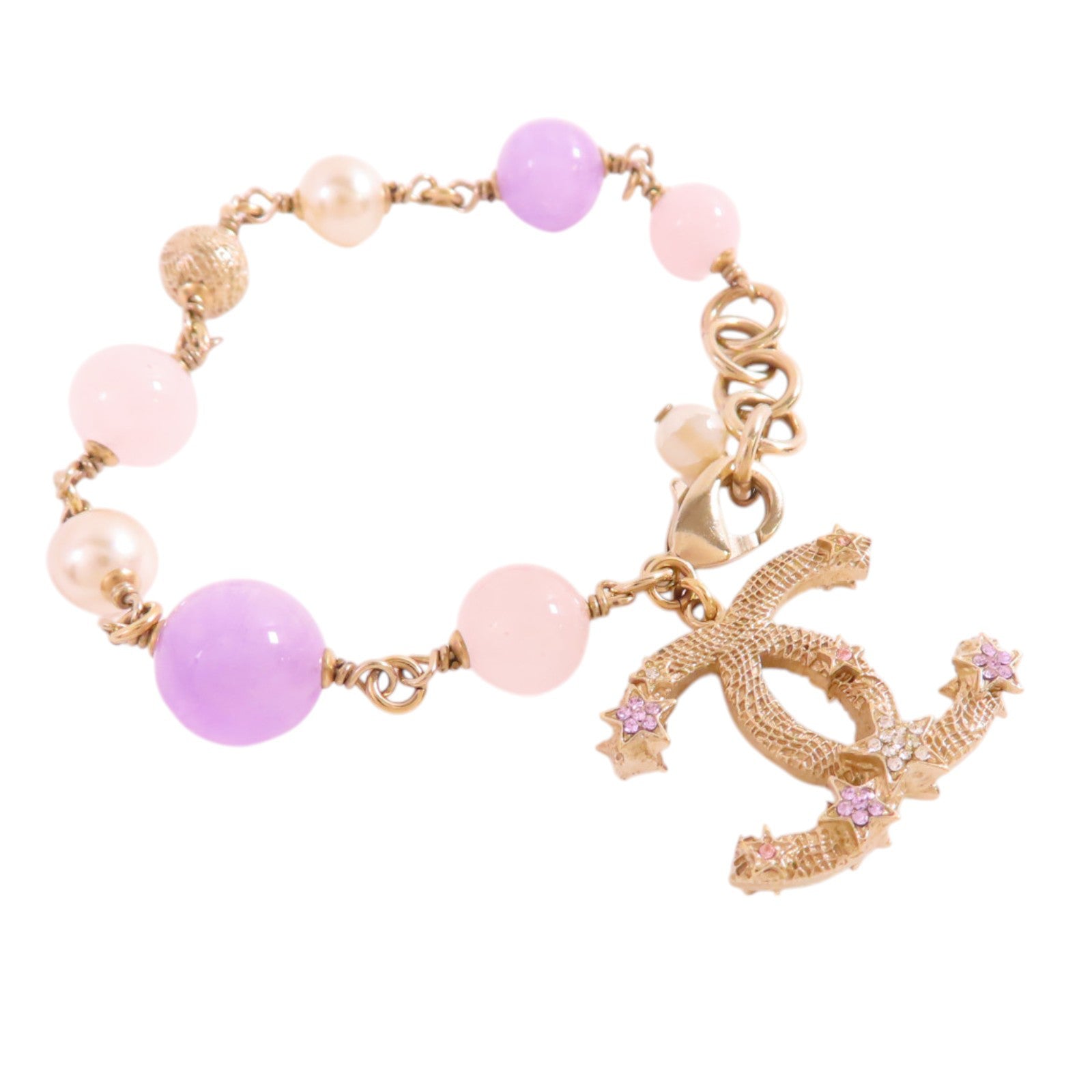 CHANEL 金屬/PVC/鑽石CC Bracelet金扣手鏈