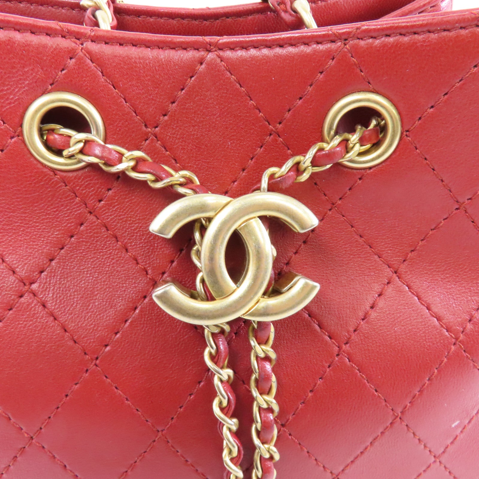 CHANEL 【激減優惠】菱格牛皮皮革Egyptian Amulet金扣鏈帶肩背袋紅色